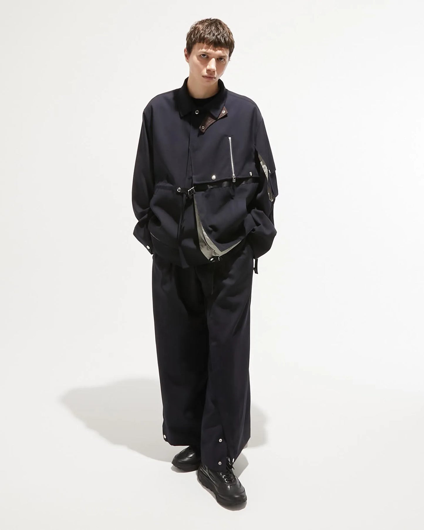 ∠13° GABARDINE WIDE SLACKS NAVY