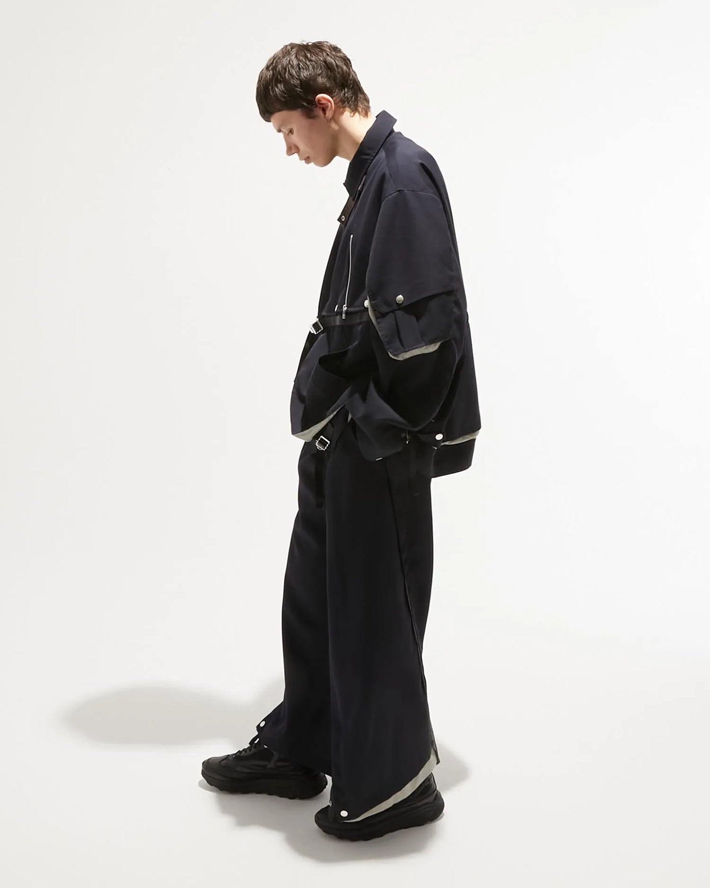 ∠13° GABARDINE WIDE SLACKS NAVY