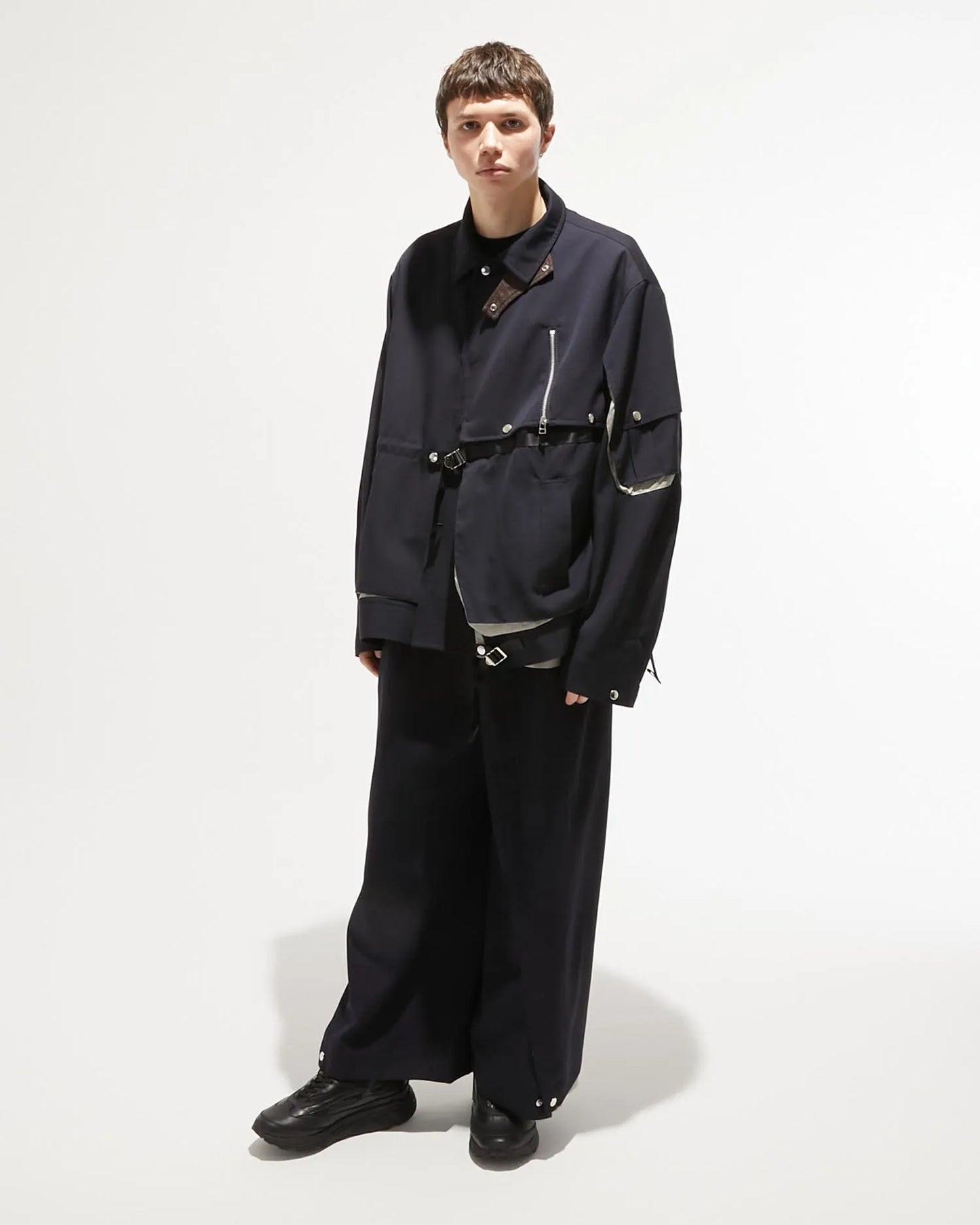 ∠13° GABARDINE WIDE SLACKS NAVY