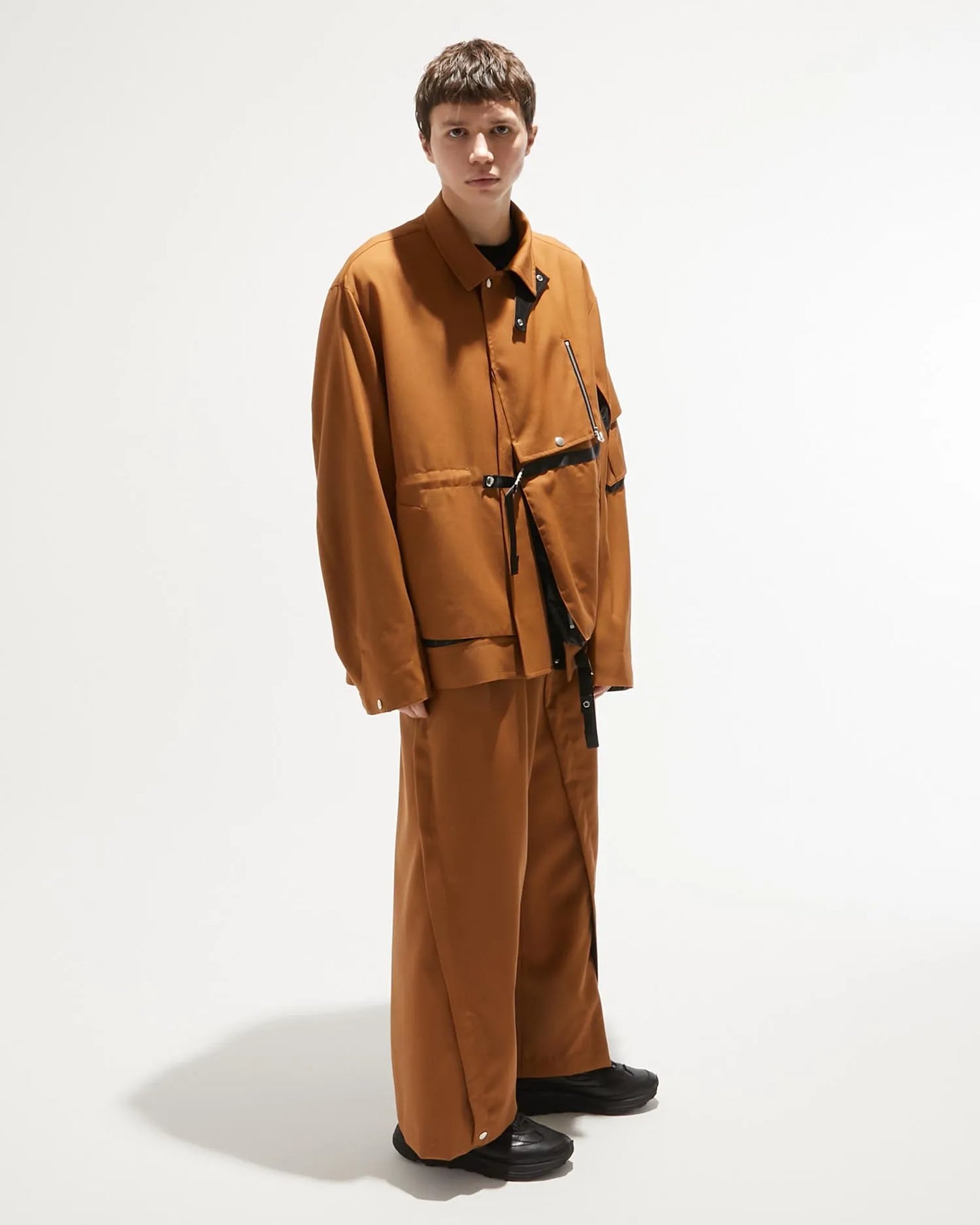 ∠13° GABARDINE WIDE SLACKS YELLOW BROWN