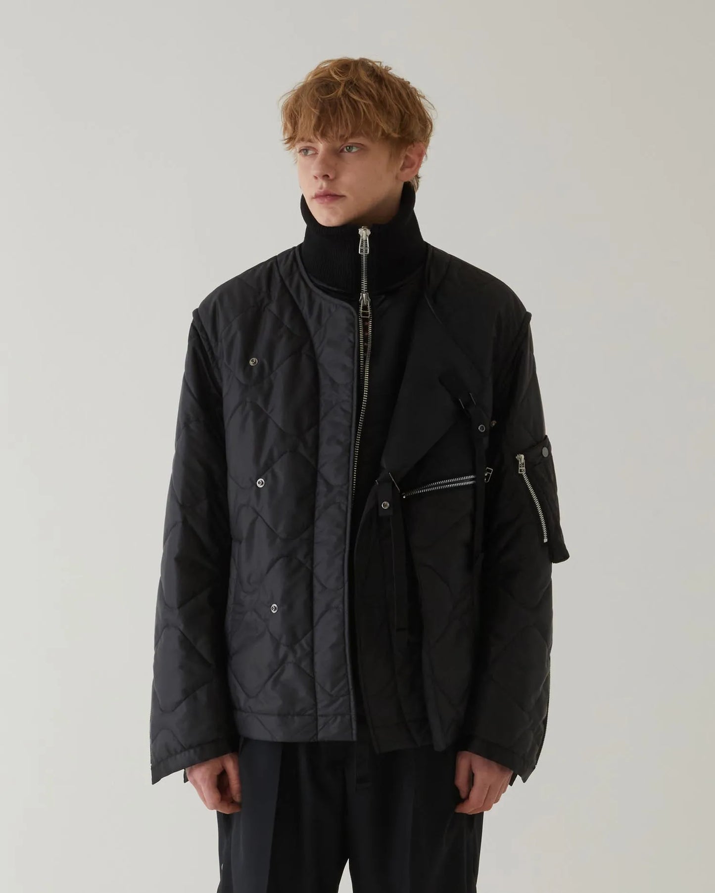 QUILTING JERKIN BLOUSON BLACK