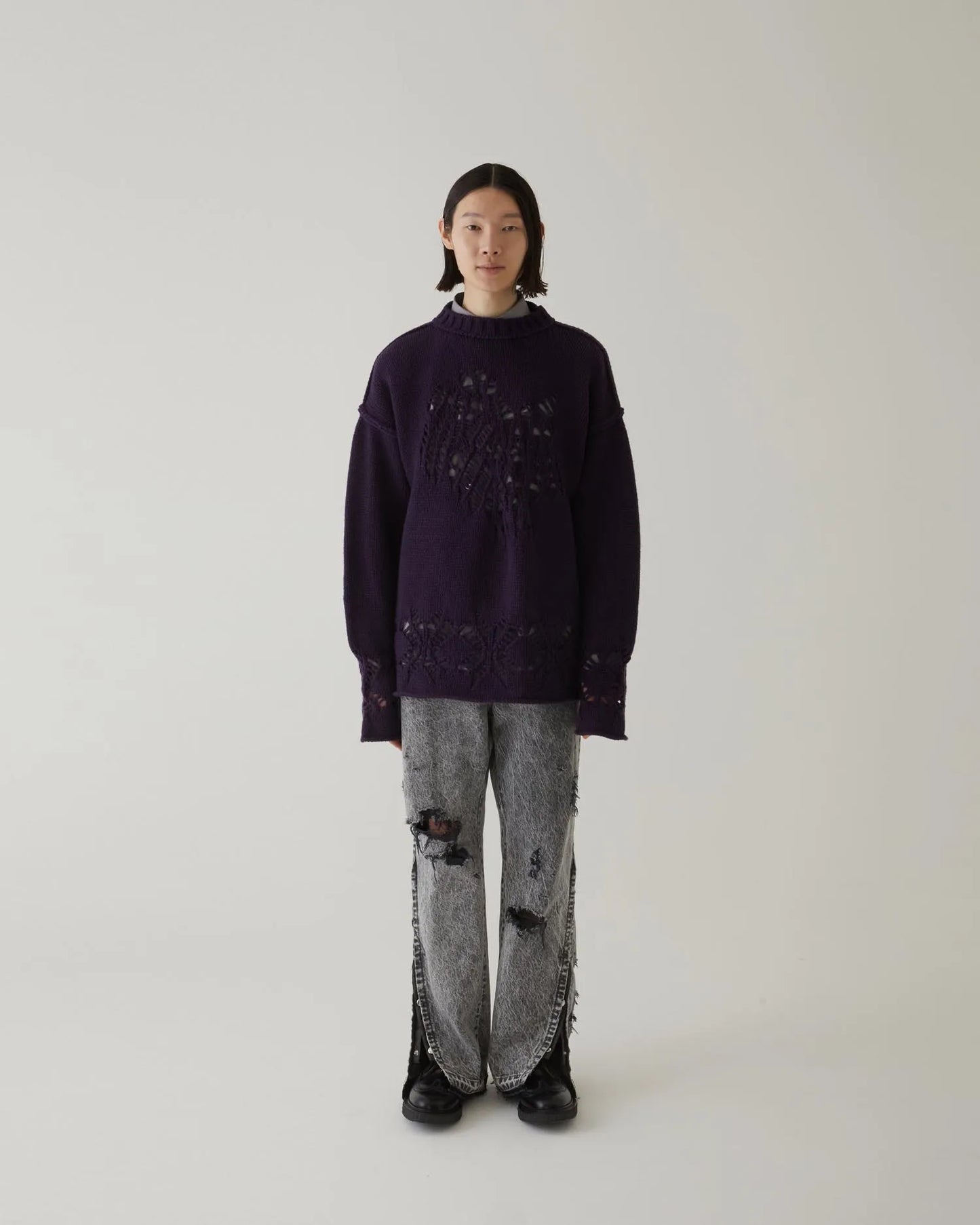 EAGLE PATTERN DAMAGE KNIT PURPLE