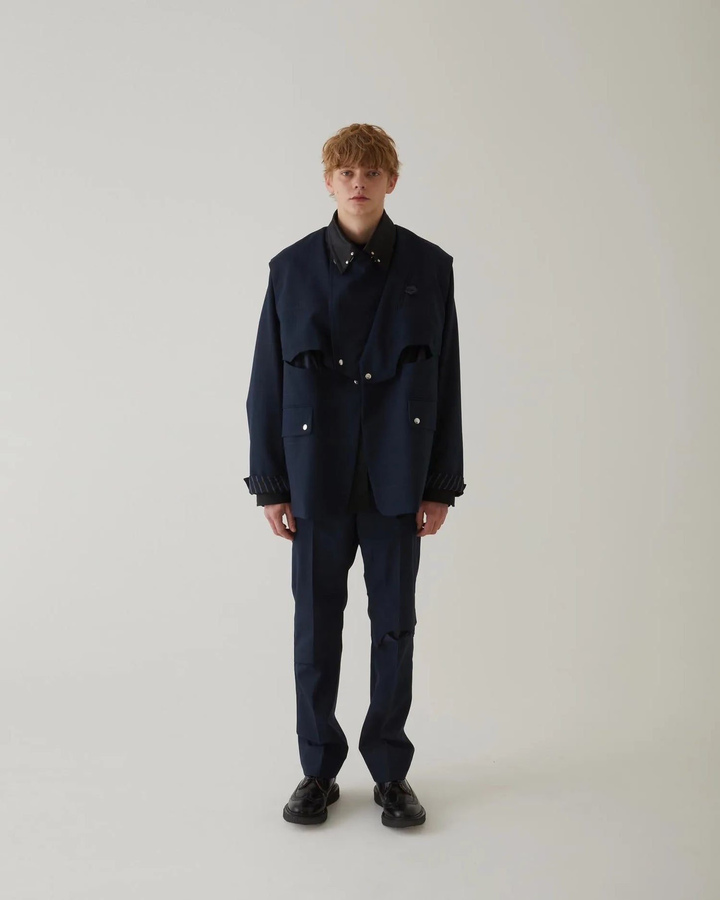 GLEN CHECK WESTERN JACKET NAVY