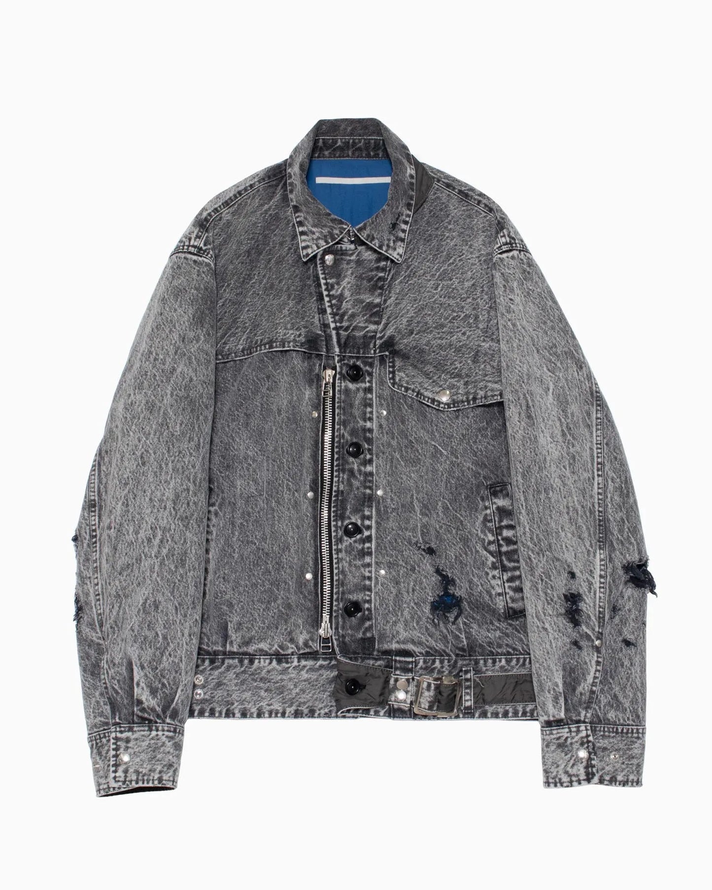 CRACKS BLEACH DENIM B.D JACKET BLACK