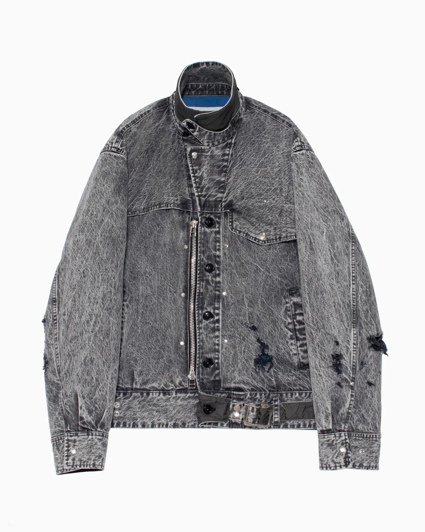 CRACKS BLEACH DENIM B.D JACKET BLACK