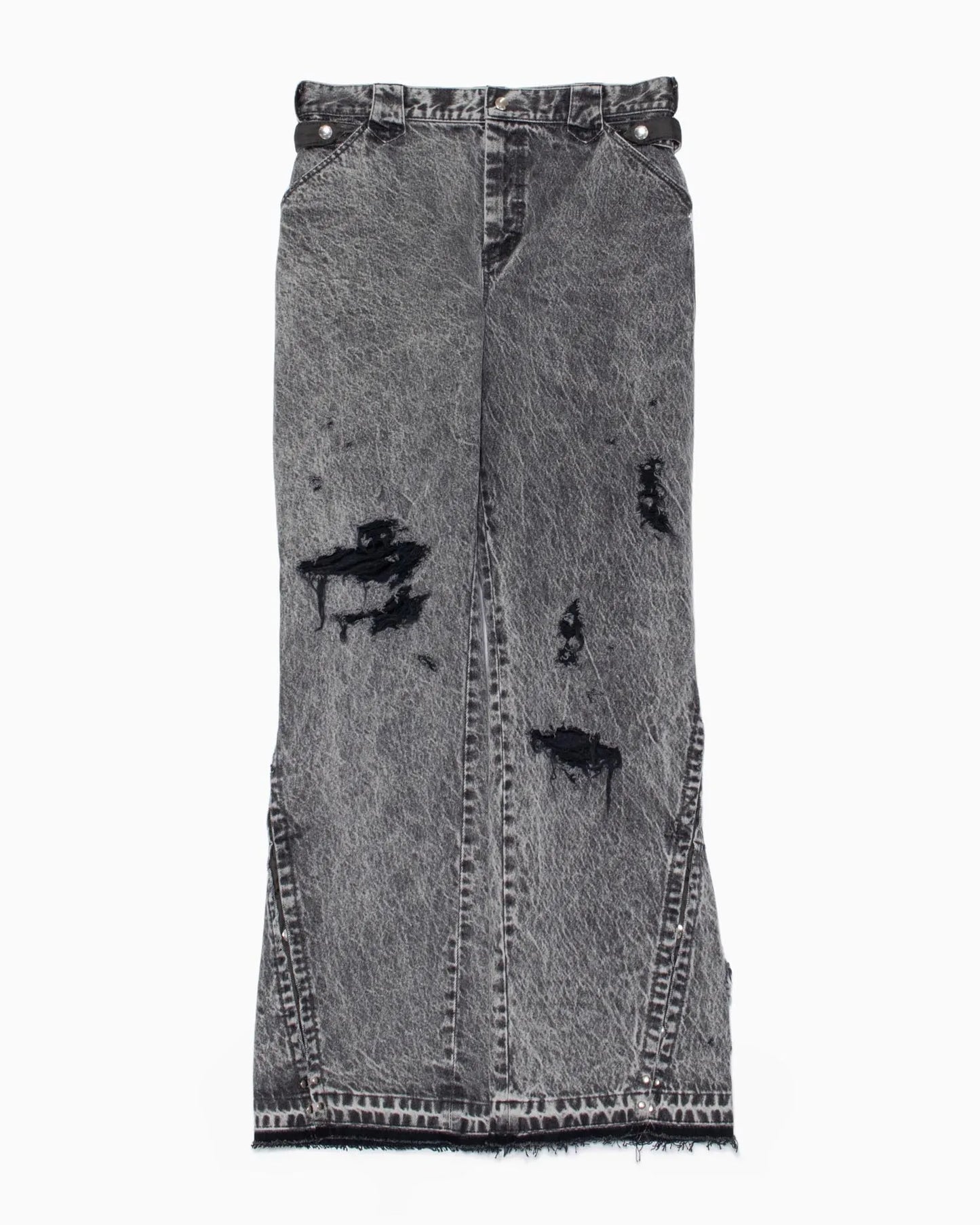 CRACKS BLEACH FLARED DENIM PANTS BLACK