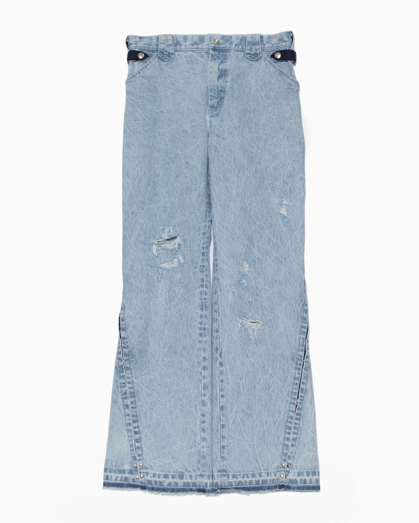 CRACKS BLEACH FLARED DENIM PANTS INDIGO