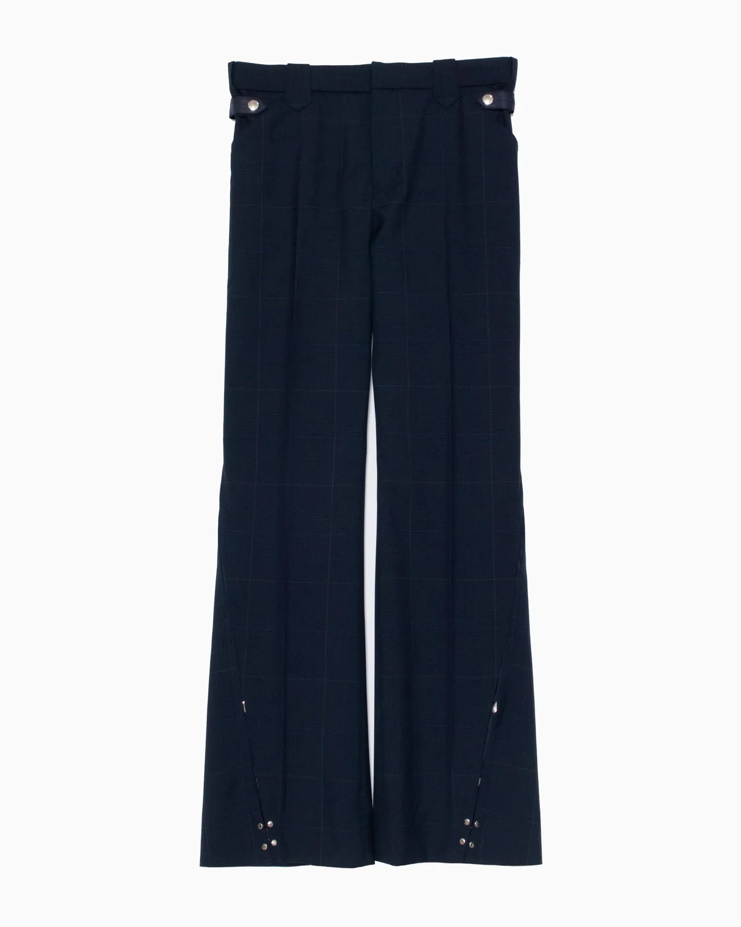 GLEN CHECK FLARED SLACKS NAVY