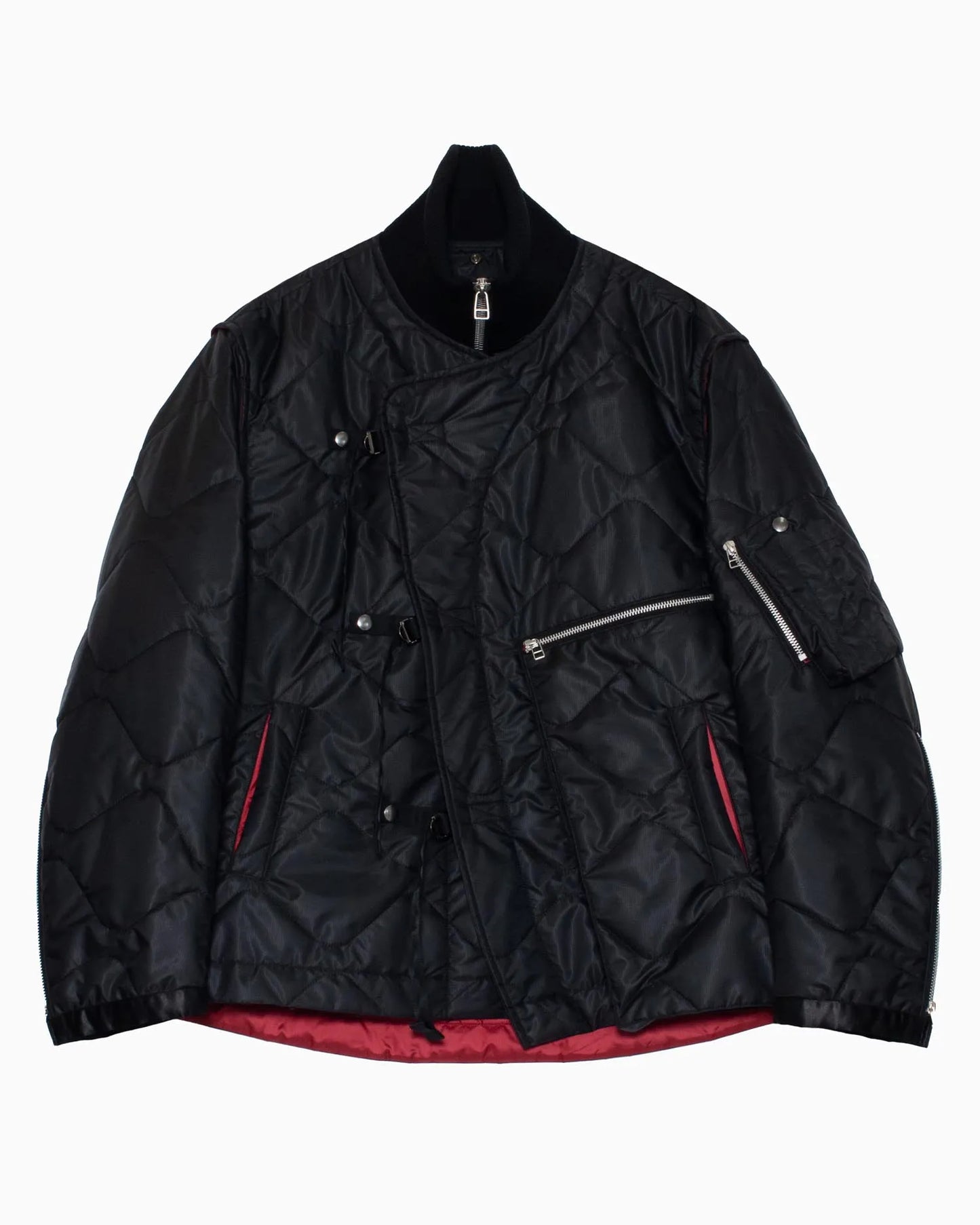 LEATHER SATIN QUILTING JERKIN BLOUSON BLACK