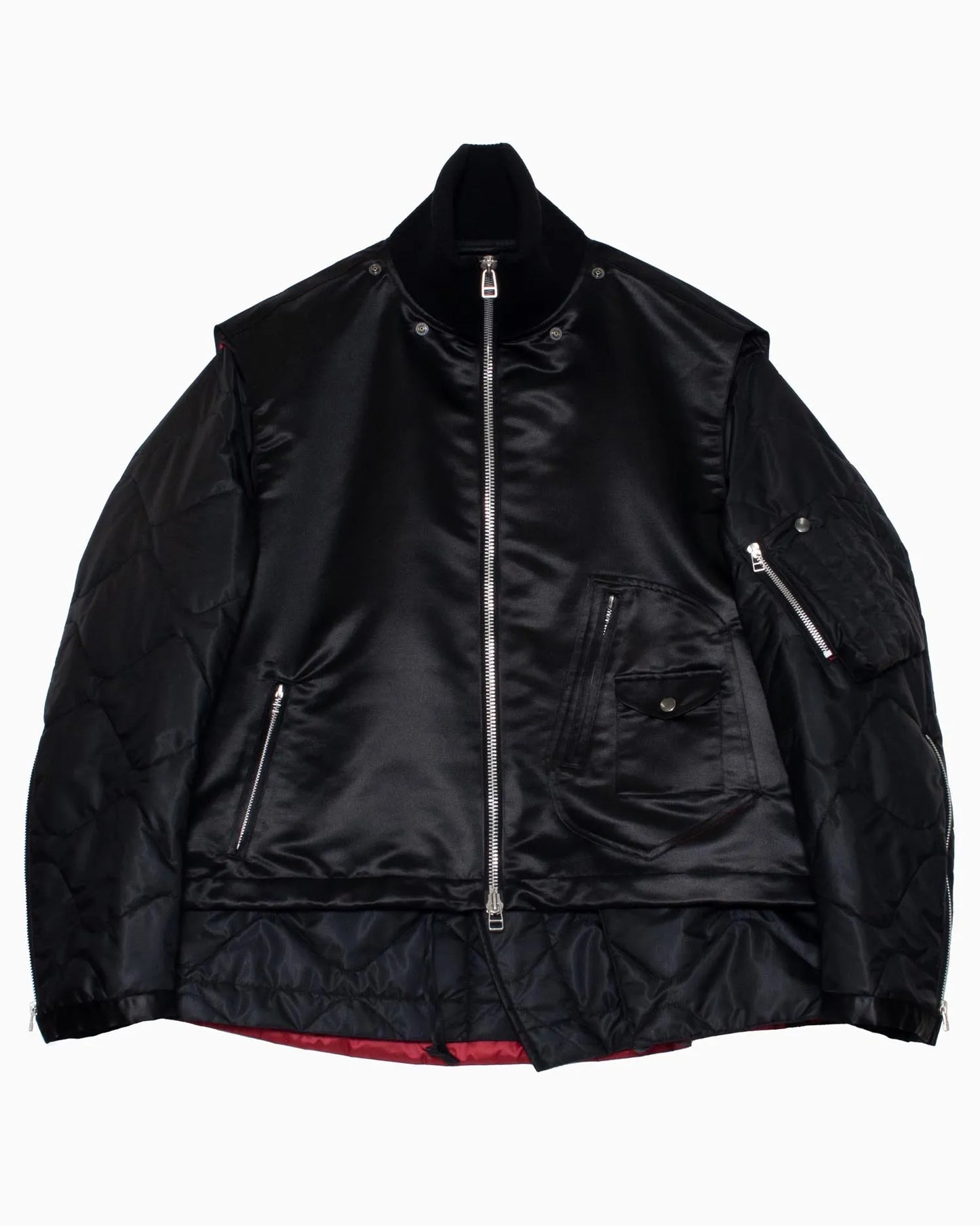 LEATHER SATIN QUILTING JERKIN BLOUSON BLACK