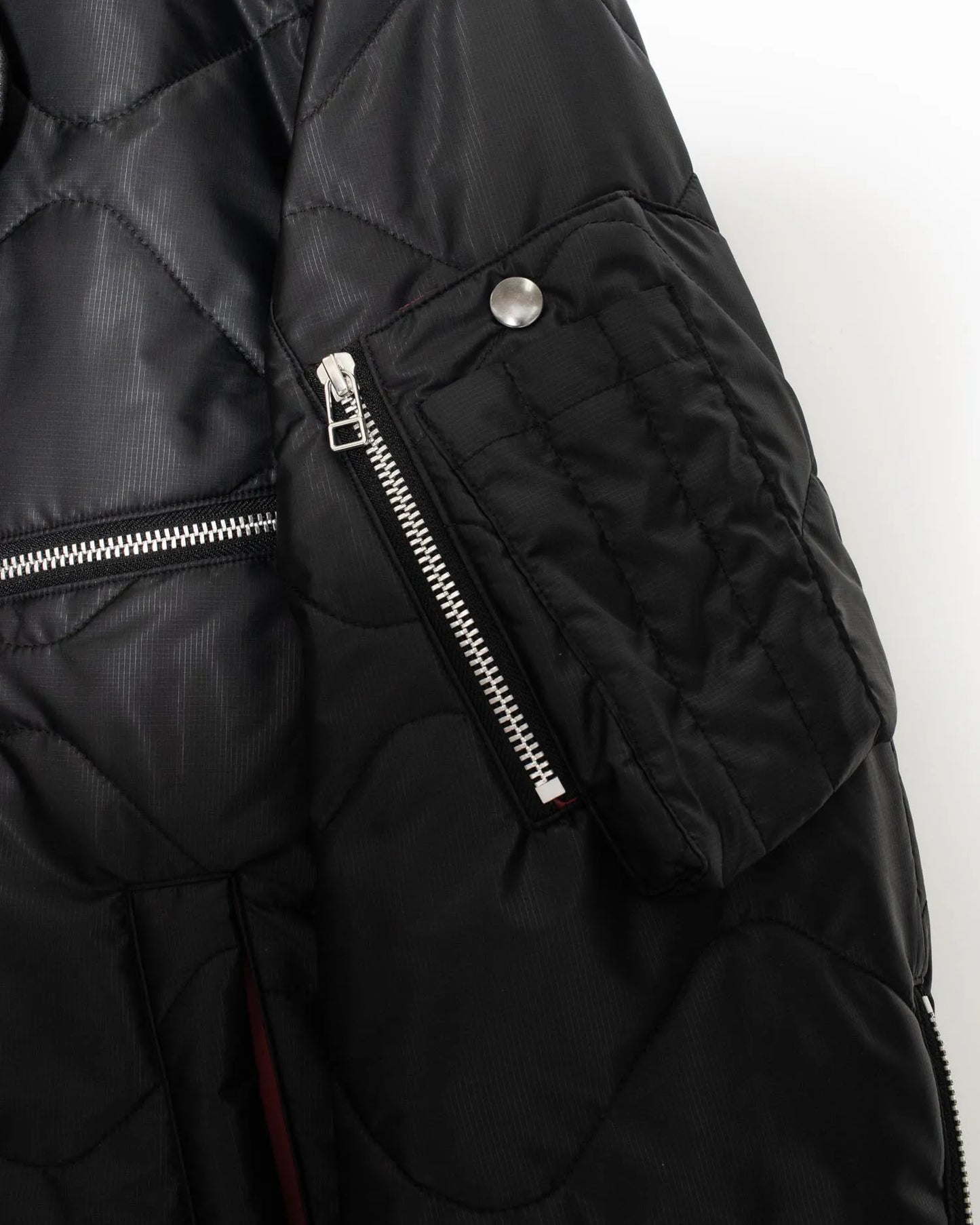 LEATHER SATIN QUILTING JERKIN BLOUSON BLACK