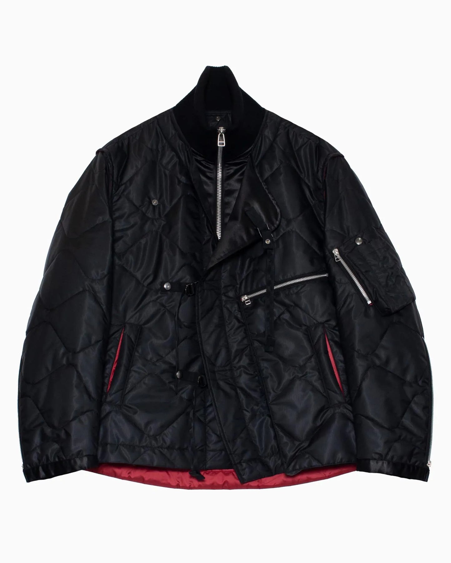 LEATHER SATIN QUILTING JERKIN BLOUSON BLACK