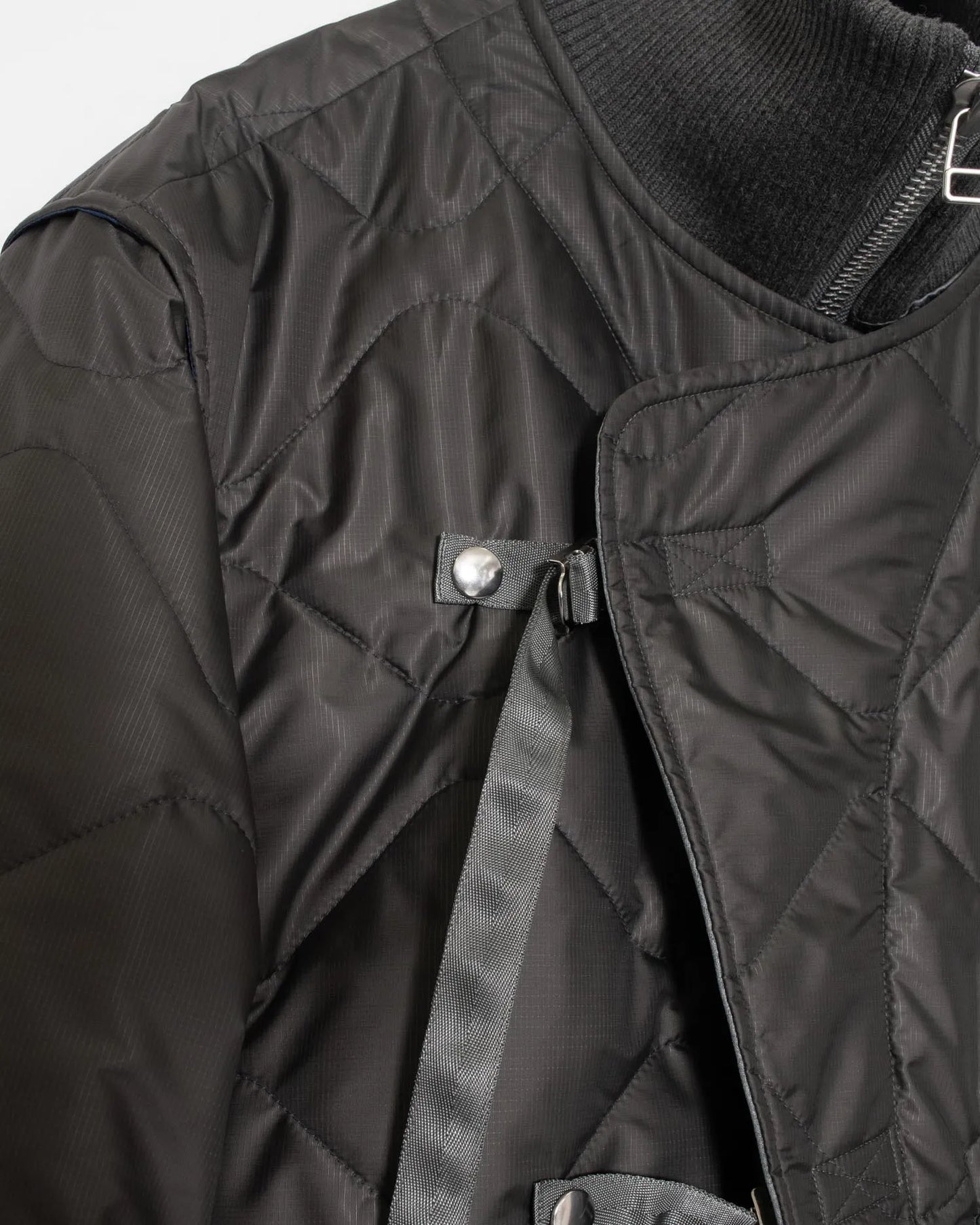 LEATHER SATIN QUILTING JERKIN BLOUSON GREY