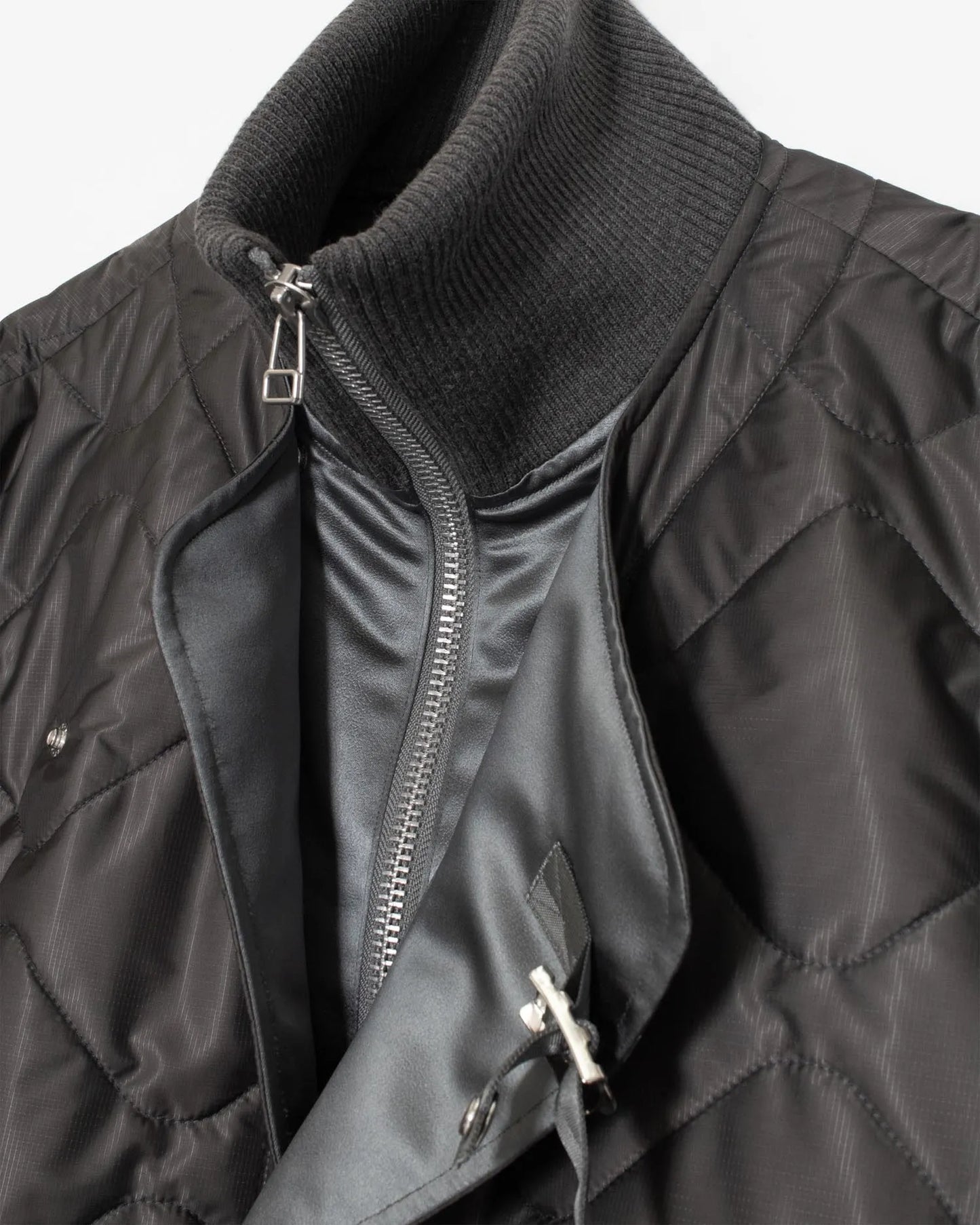 LEATHER SATIN QUILTING JERKIN BLOUSON GREY