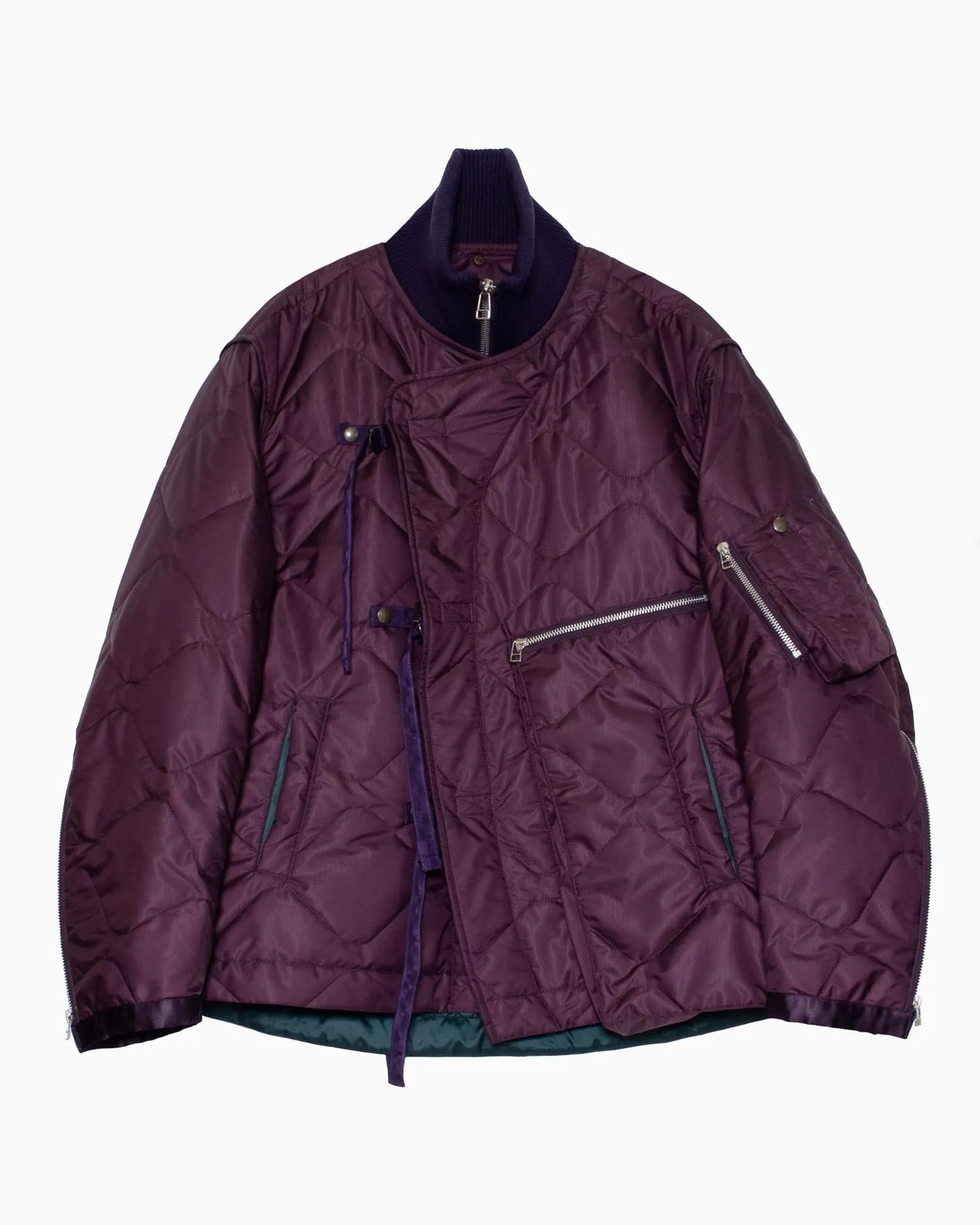 LEATHER SATIN QUILTING JERKIN BLOUSON PURPLE