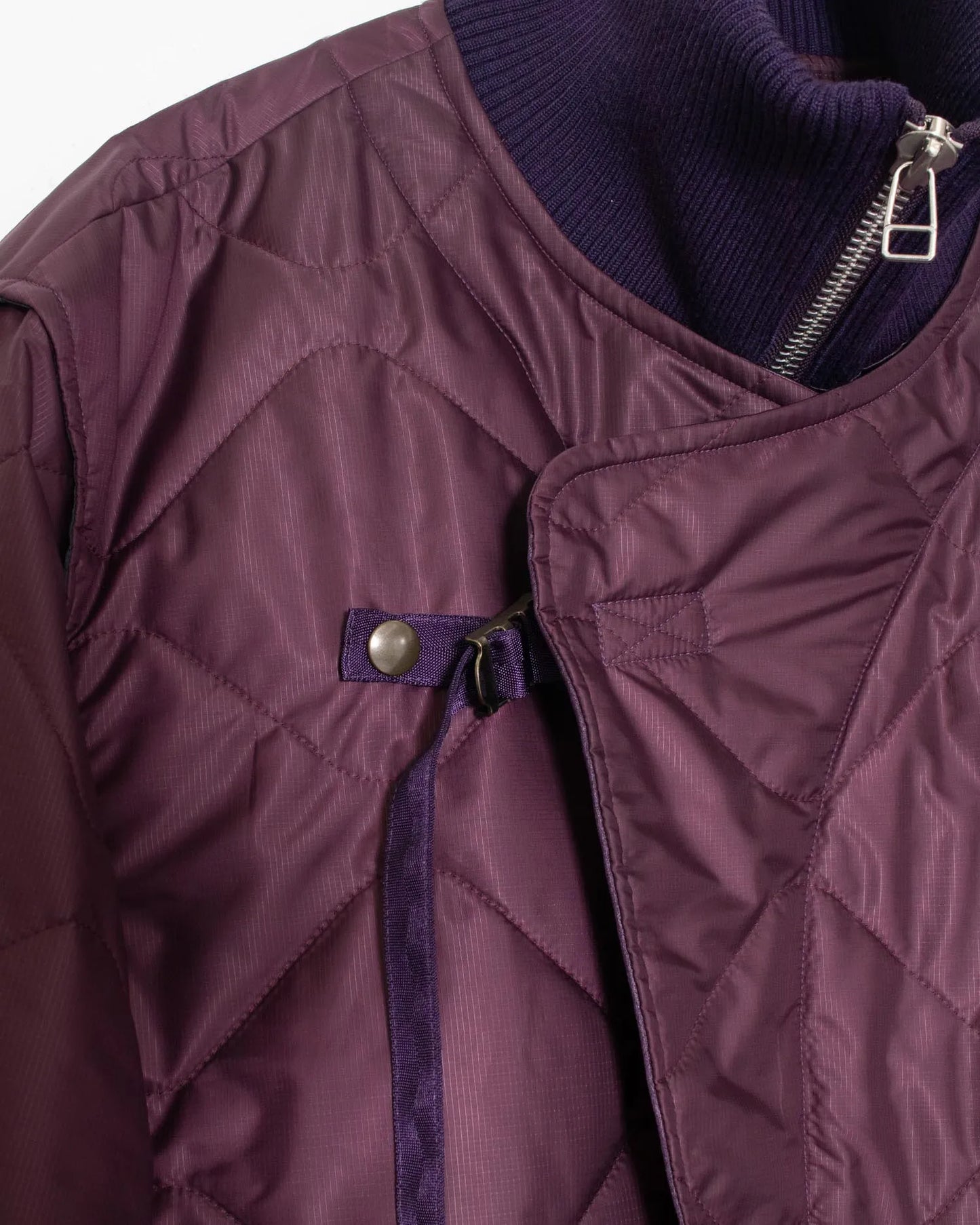 LEATHER SATIN QUILTING JERKIN BLOUSON PURPLE
