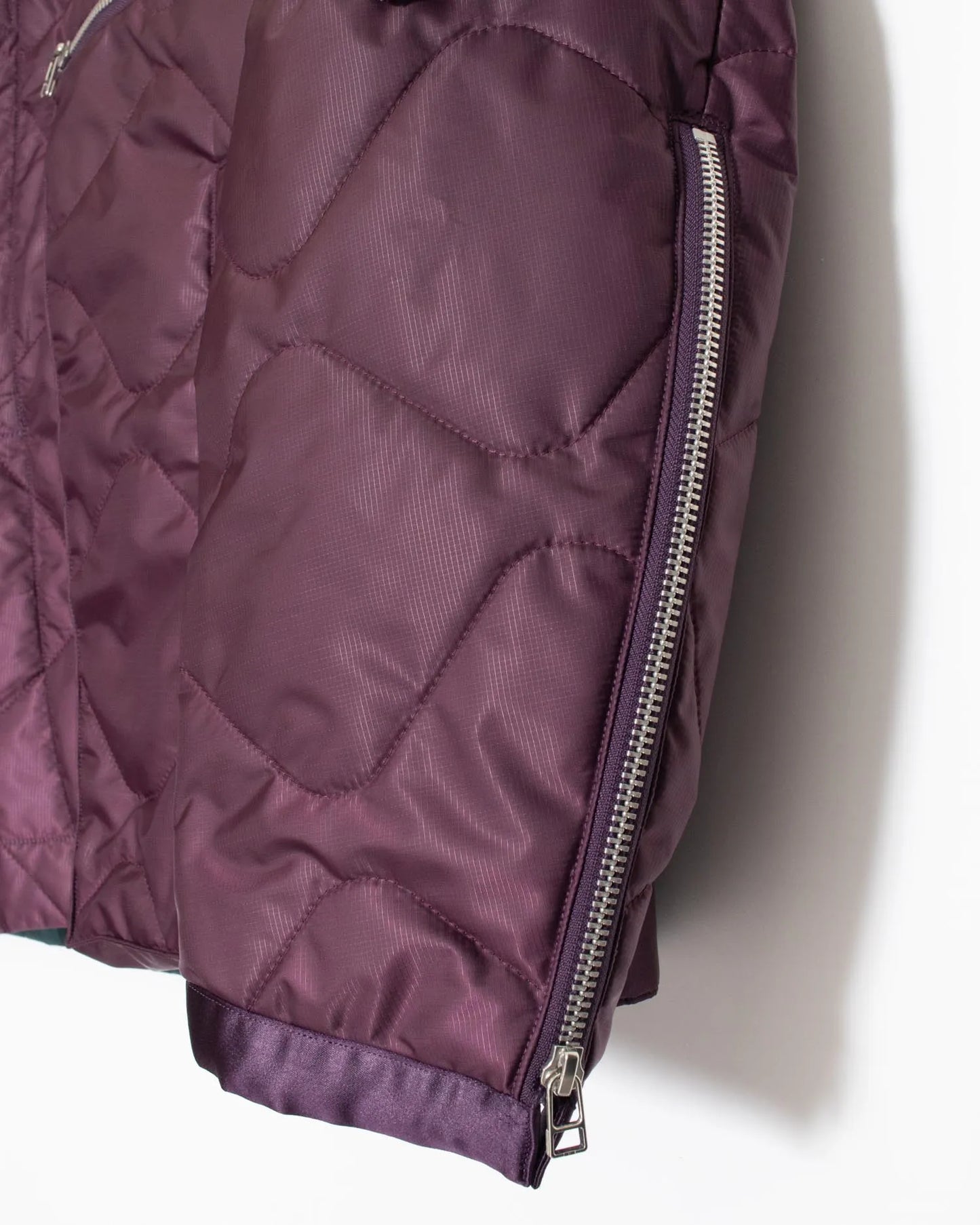 LEATHER SATIN QUILTING JERKIN BLOUSON PURPLE