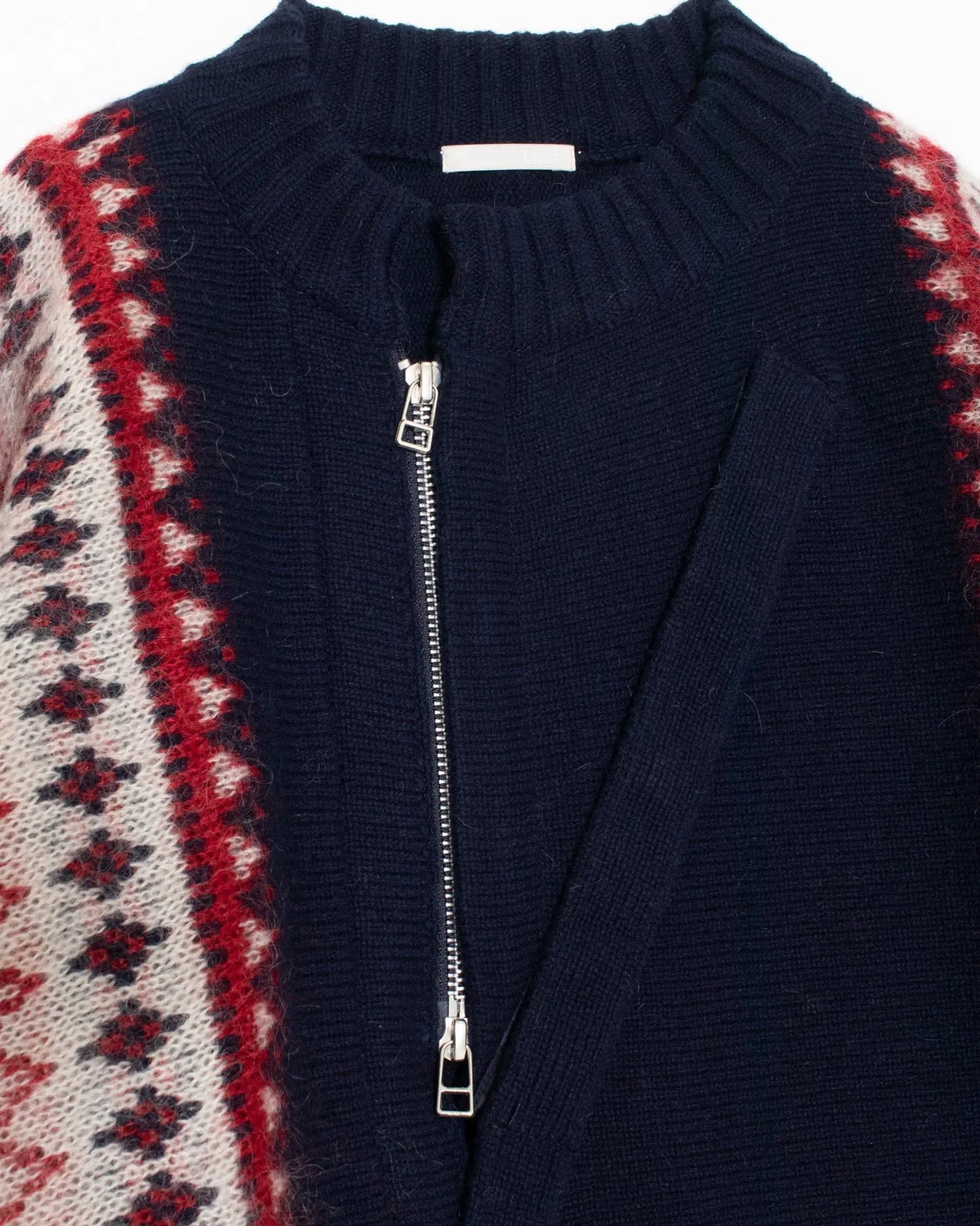 FAIR ISLE FRONT SLIT KNIT NAVY × RED