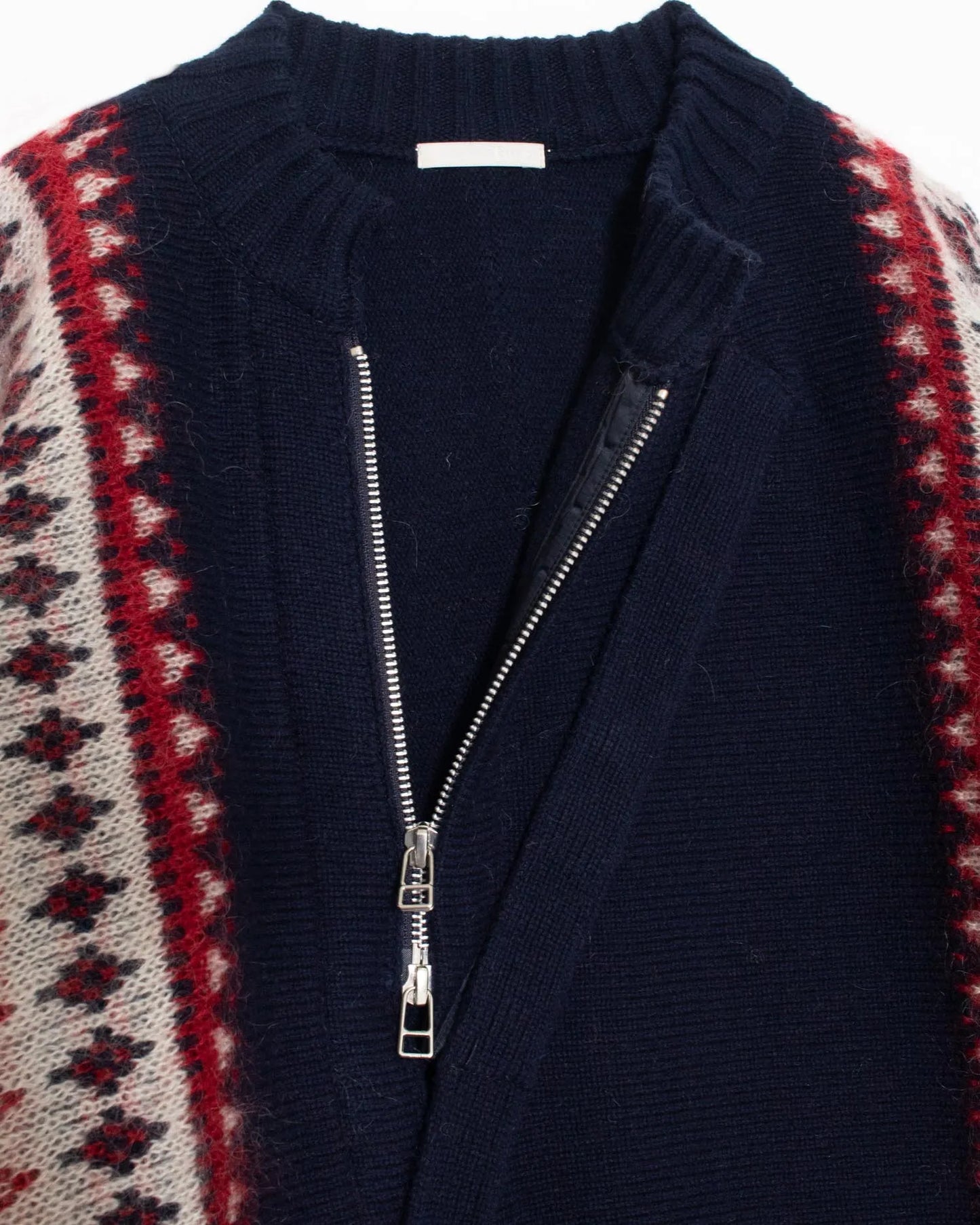 FAIR ISLE FRONT SLIT KNIT NAVY × RED
