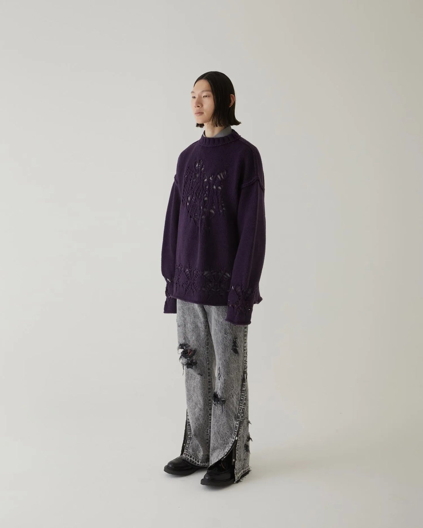 EAGLE PATTERN DAMAGE KNIT PURPLE