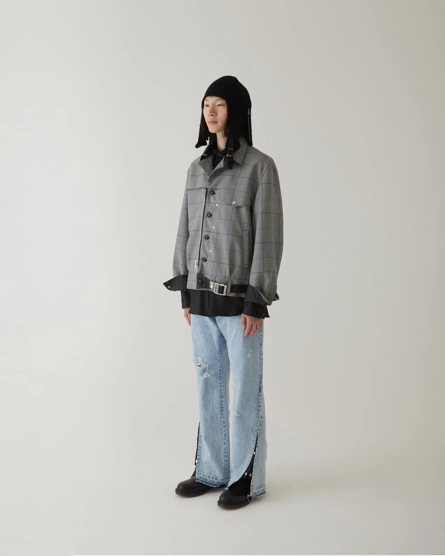 CRACKS BLEACH FLARED DENIM PANTS INDIGO