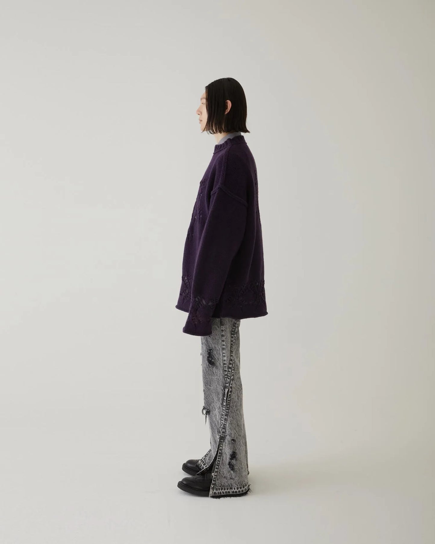 EAGLE PATTERN DAMAGE KNIT PURPLE