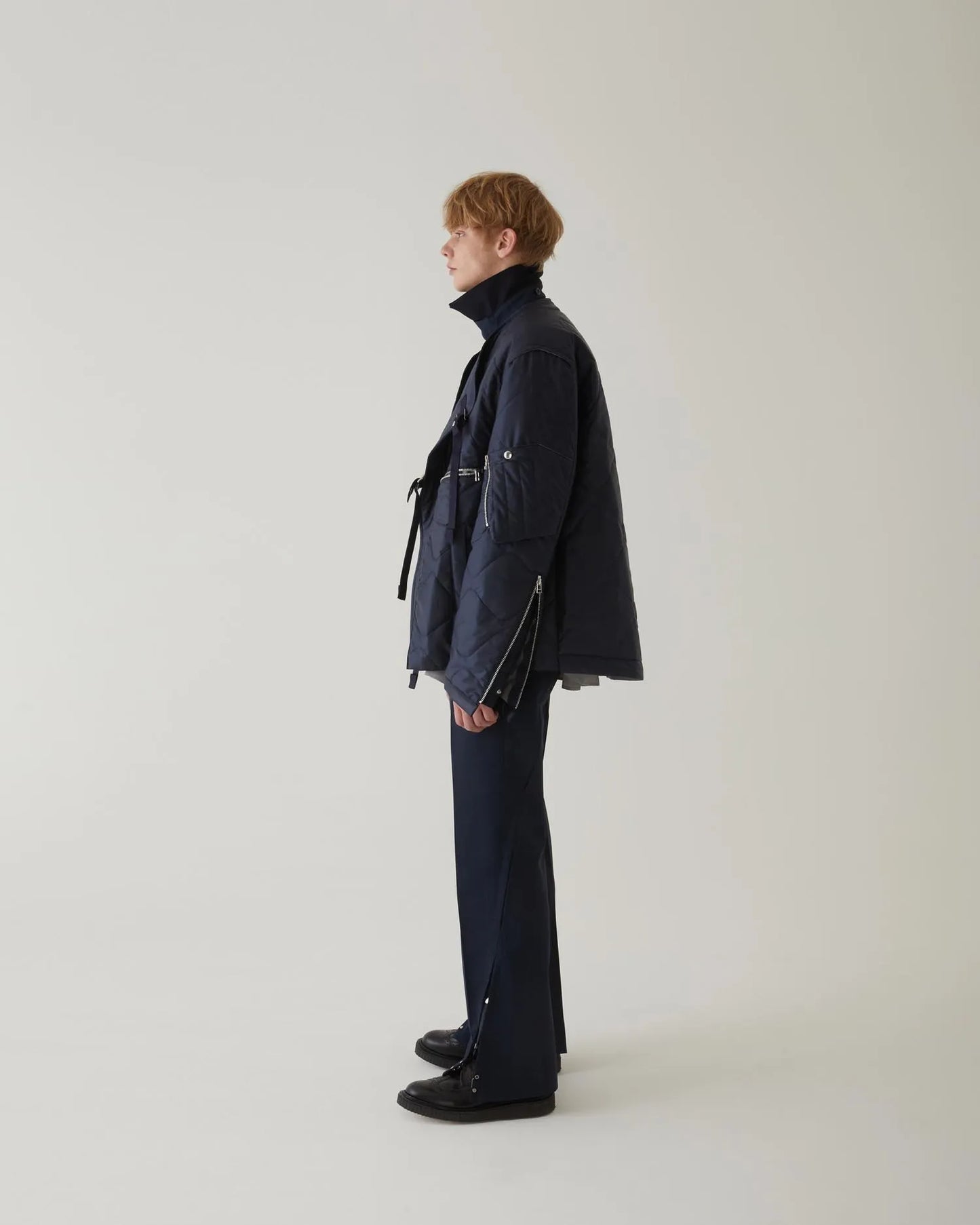 GLEN CHECK FLARED SLACKS NAVY