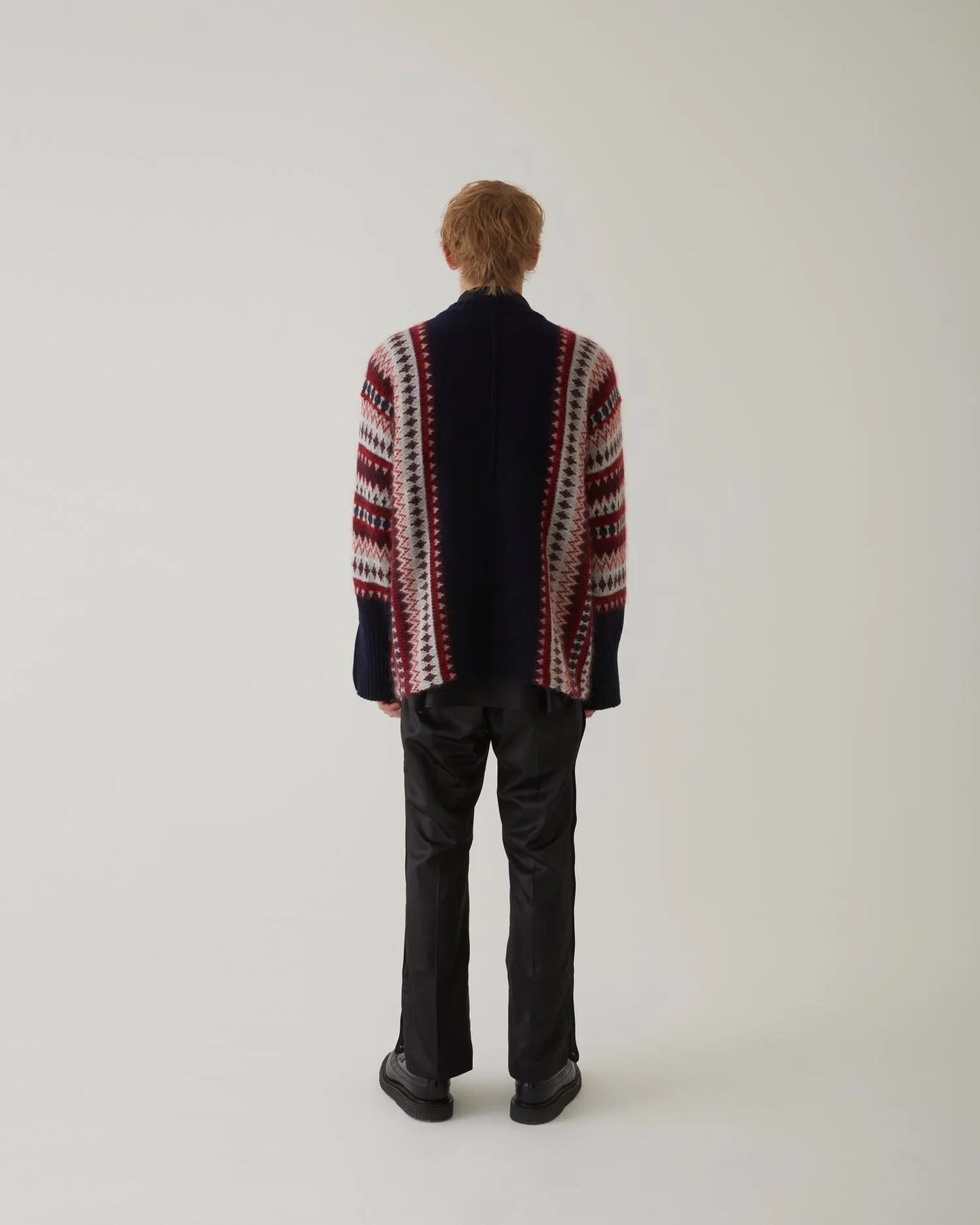 FAIR ISLE FRONT SLIT KNIT NAVY × RED