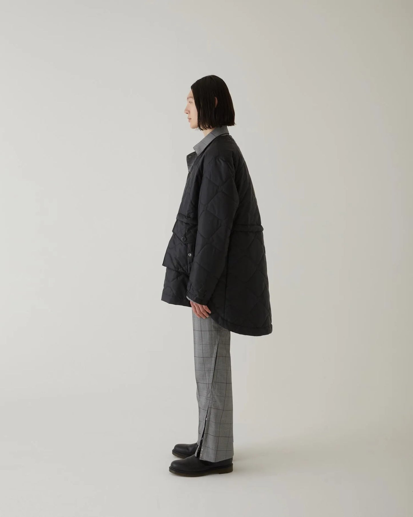 GLEN CHECK FLARED SLACKS GREY