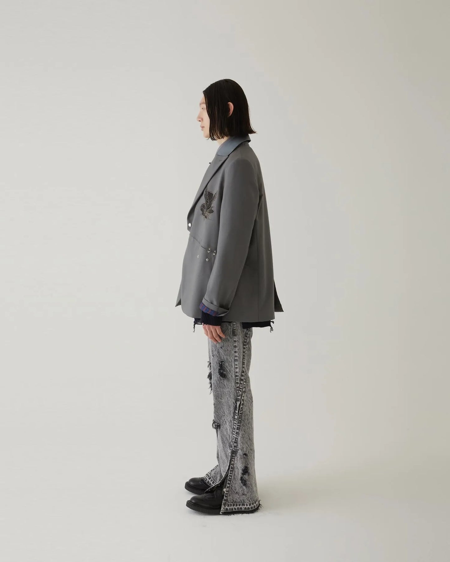 CRACKS BLEACH FLARED DENIM PANTS BLACK