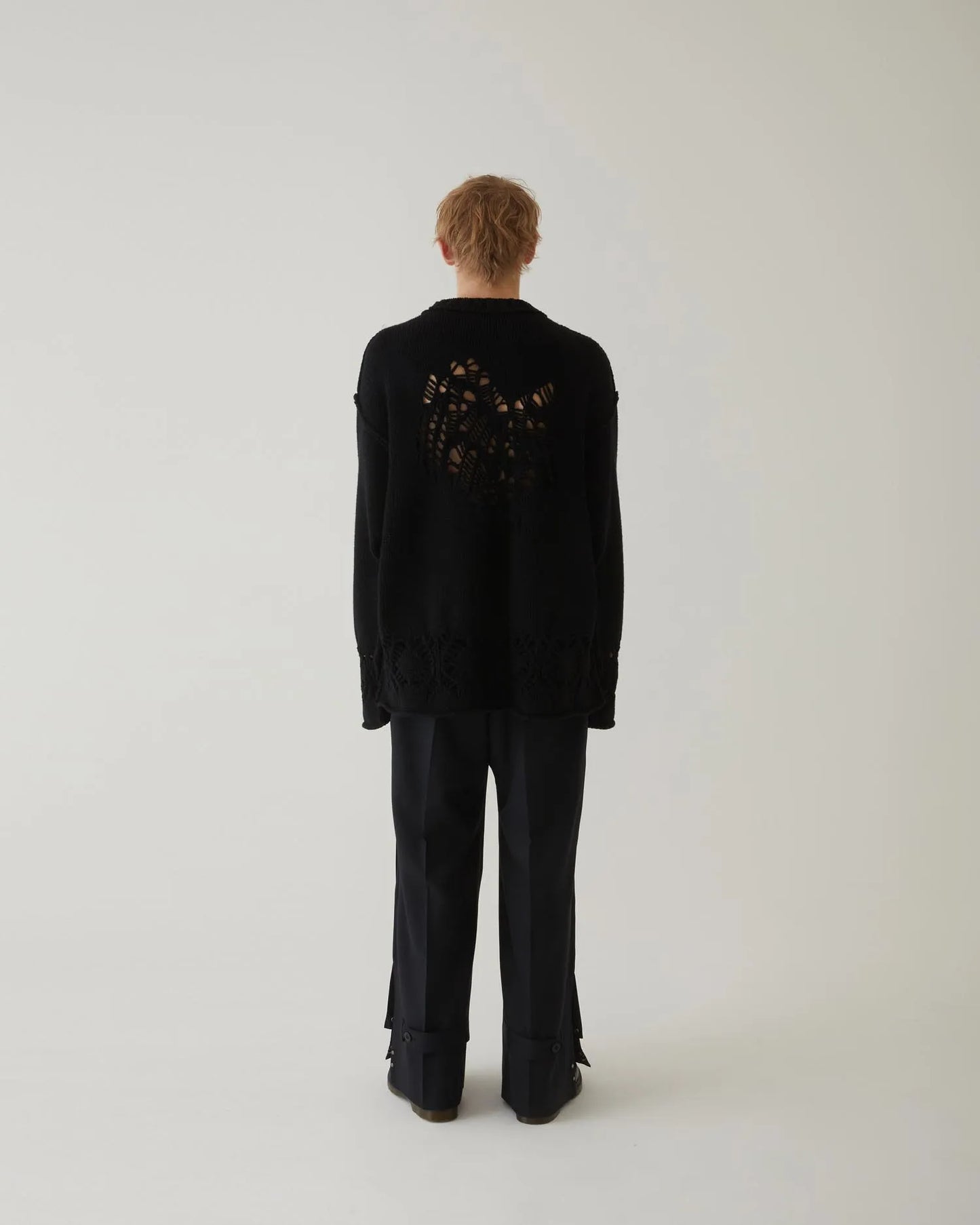 EAGLE PATTERN DAMAGE KNIT BLACK