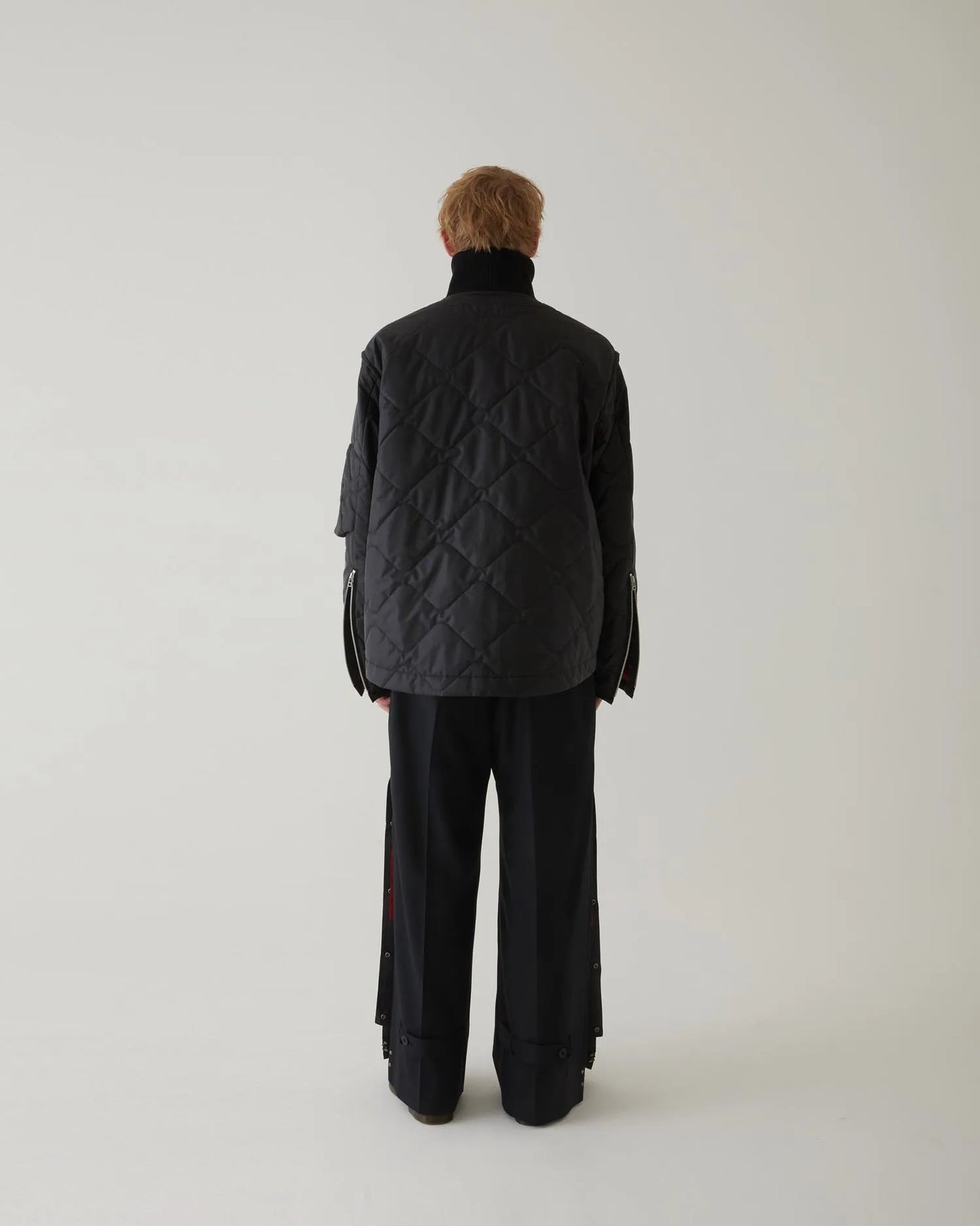 LEATHER SATIN QUILTING JERKIN BLOUSON BLACK