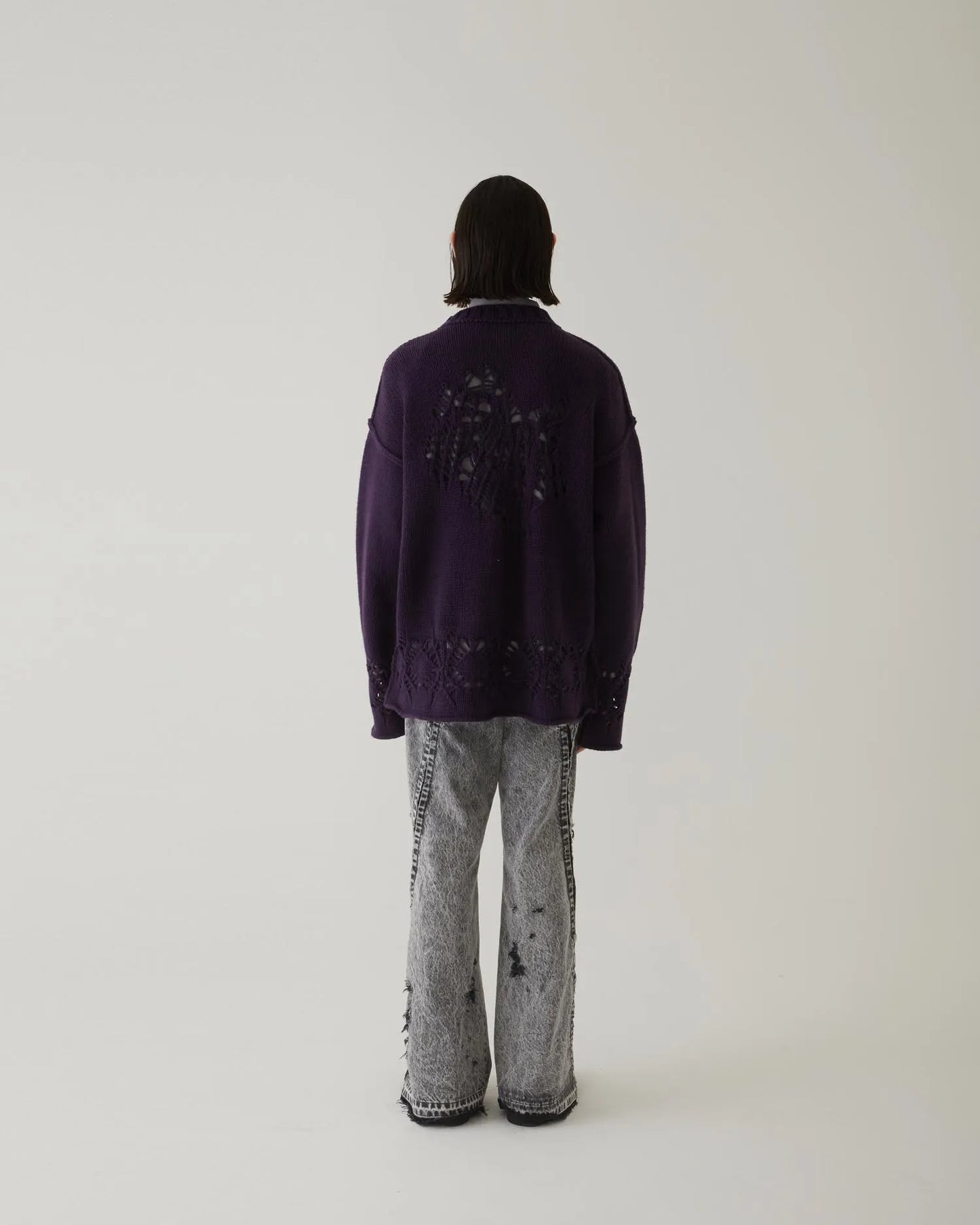 EAGLE PATTERN DAMAGE KNIT PURPLE