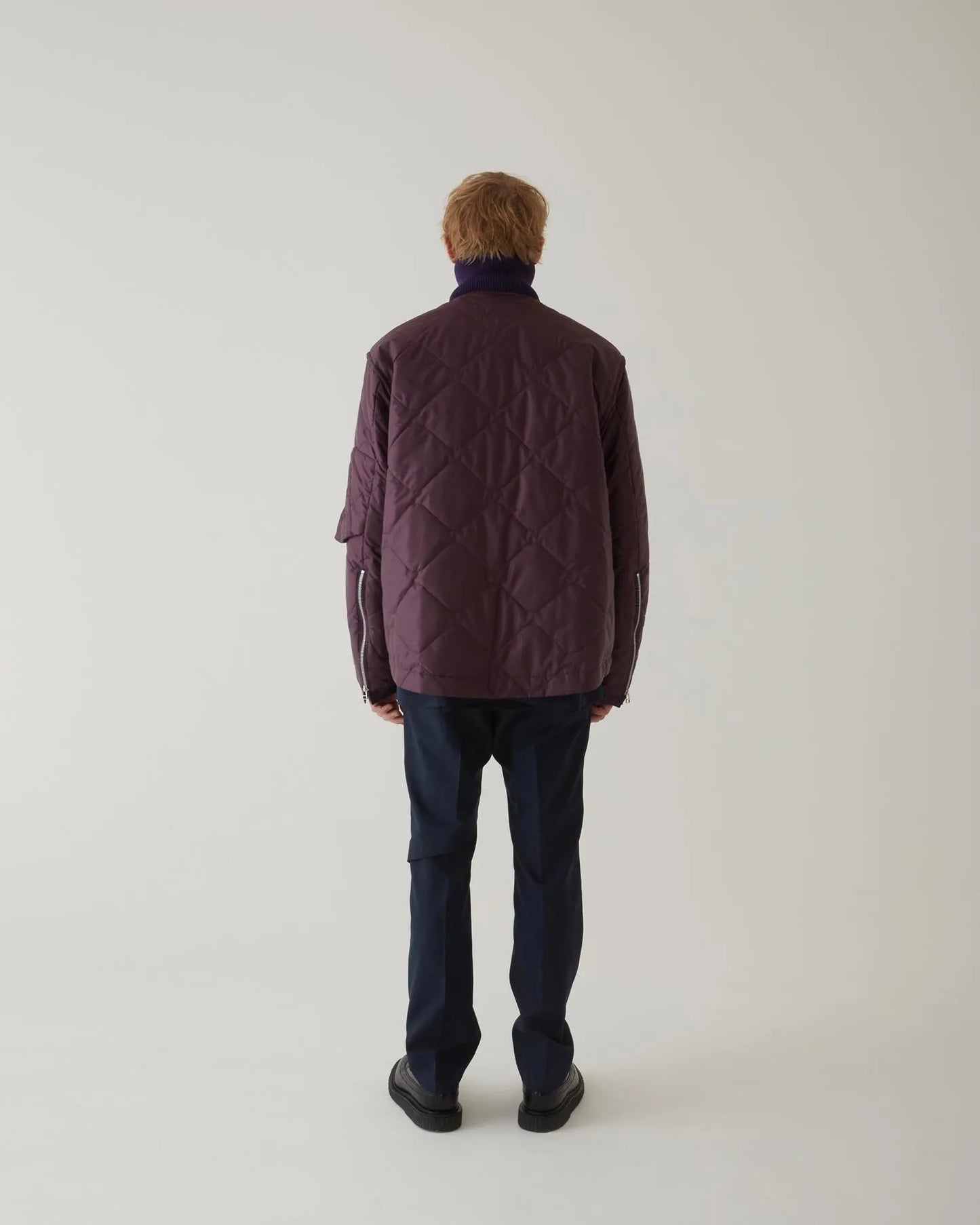 LEATHER SATIN QUILTING JERKIN BLOUSON PURPLE