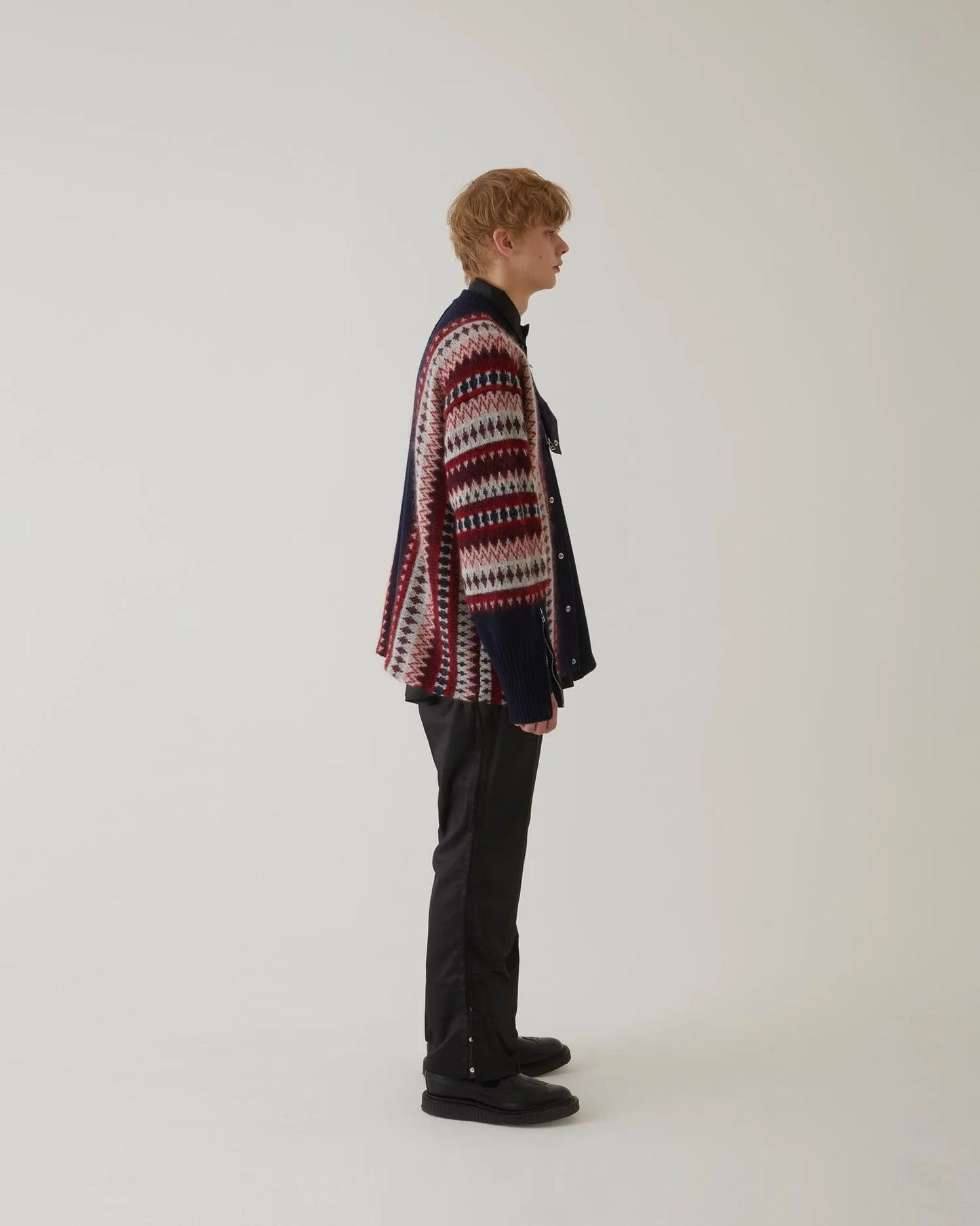 FAIR ISLE FRONT SLIT KNIT NAVY × RED