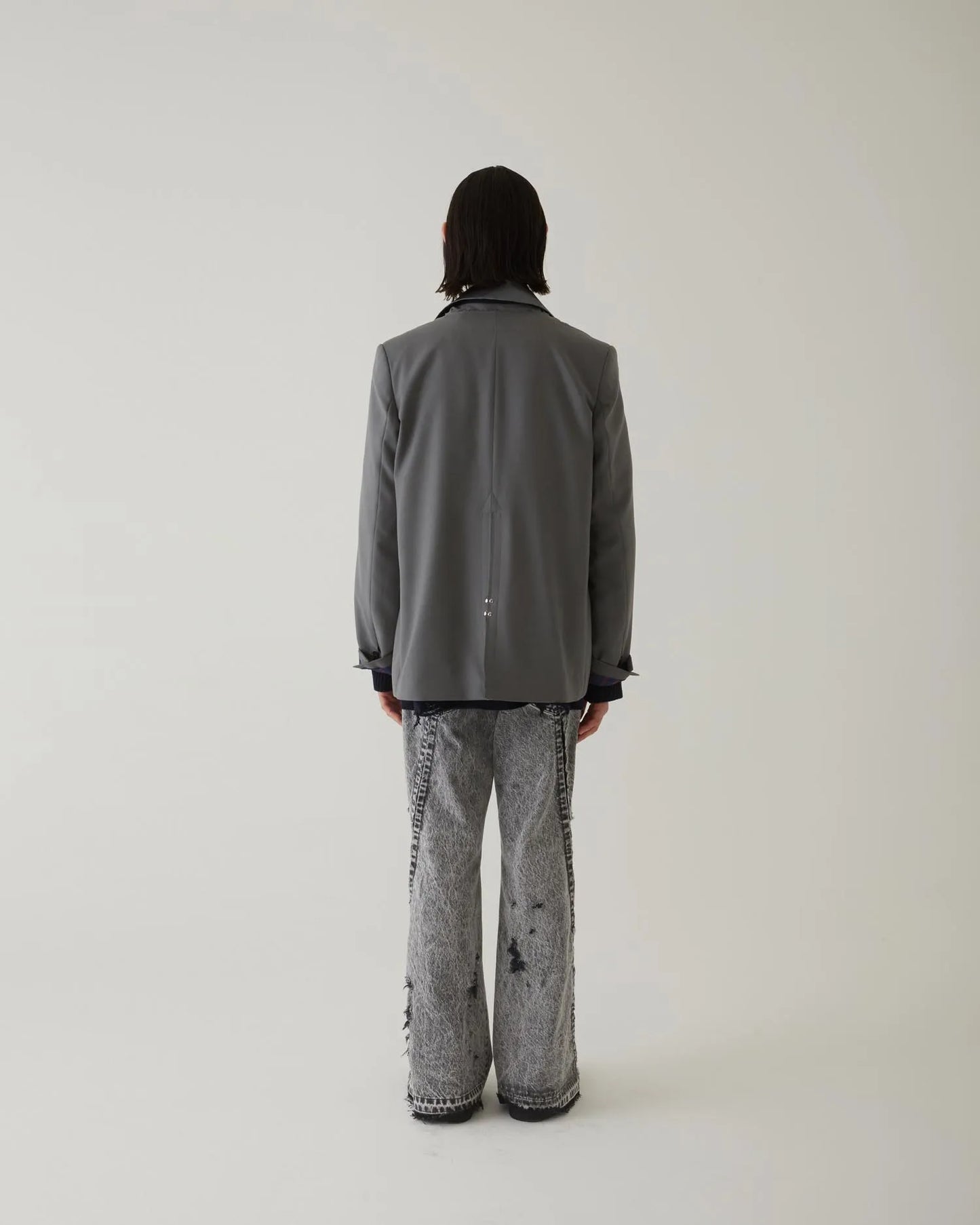 CRACKS BLEACH FLARED DENIM PANTS BLACK