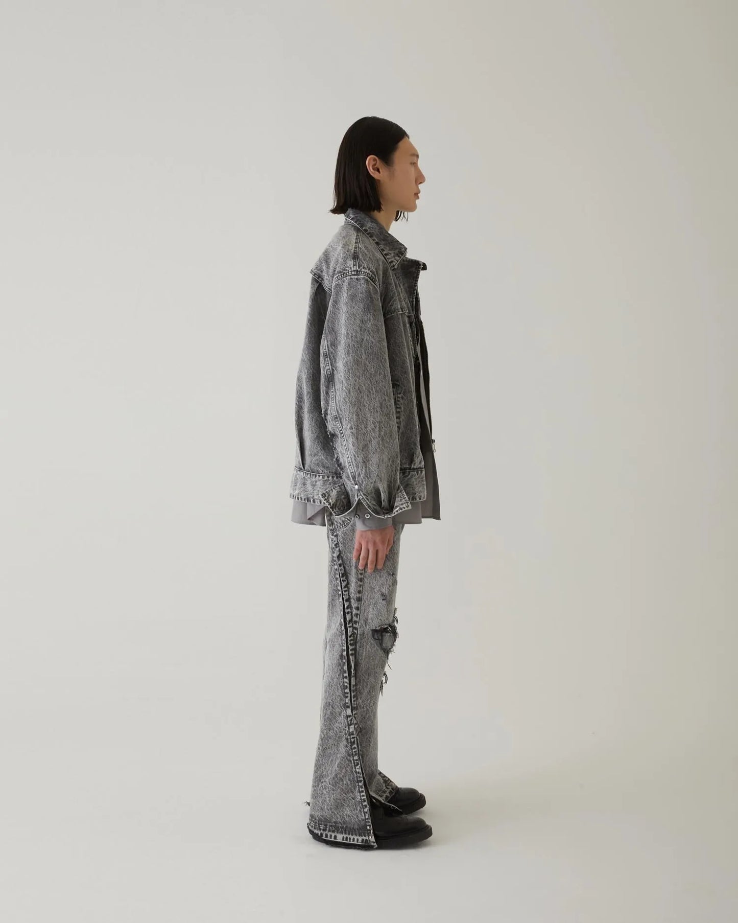 CRACKS BLEACH DENIM B.D JACKET BLACK