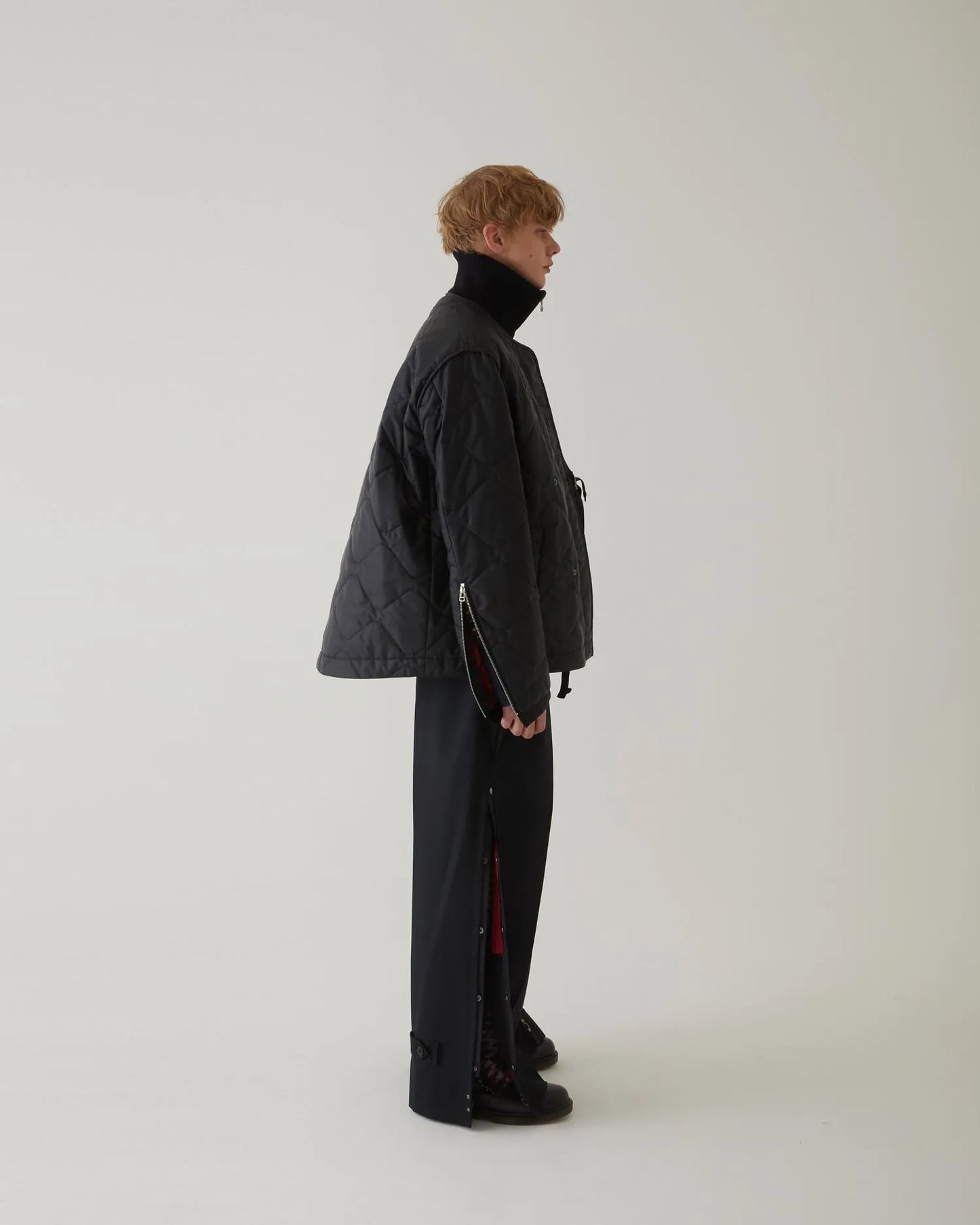 LEATHER SATIN QUILTING JERKIN BLOUSON BLACK