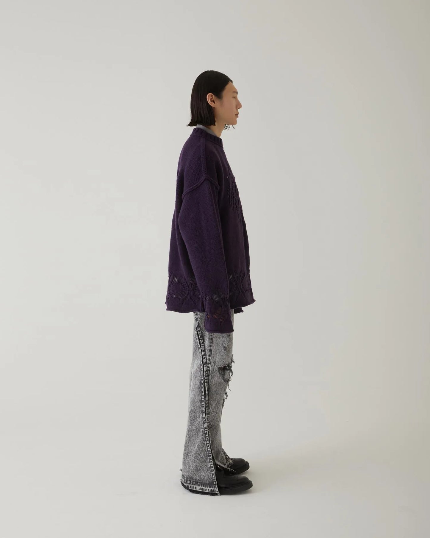 EAGLE PATTERN DAMAGE KNIT PURPLE