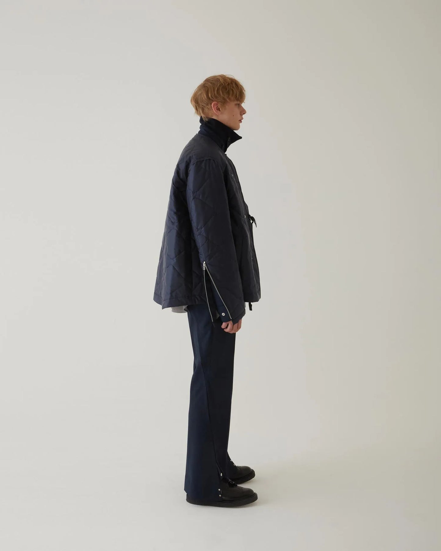 GLEN CHECK FLARED SLACKS NAVY