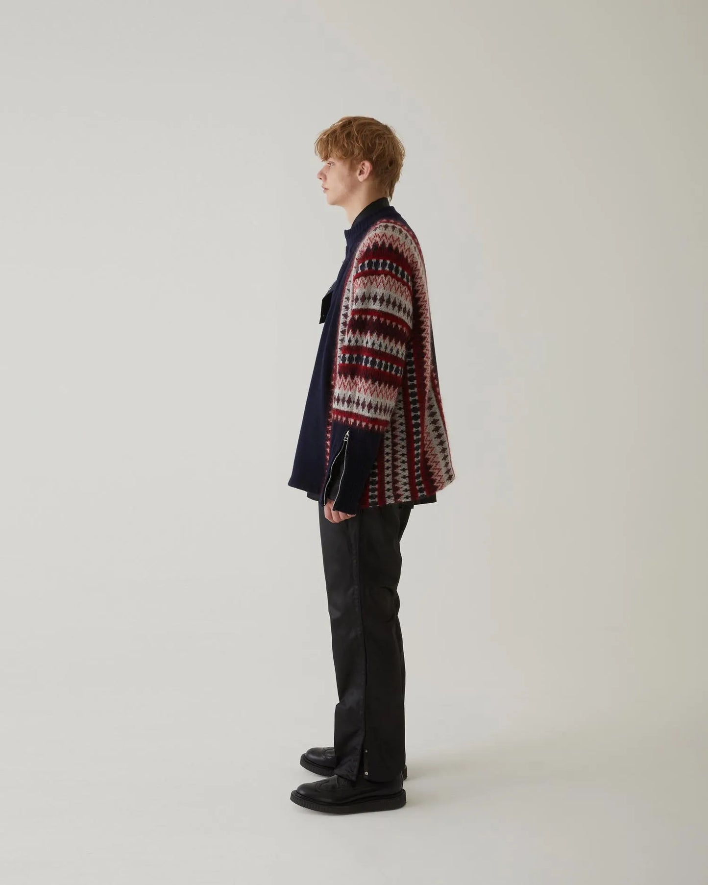 FAIR ISLE FRONT SLIT KNIT NAVY × RED