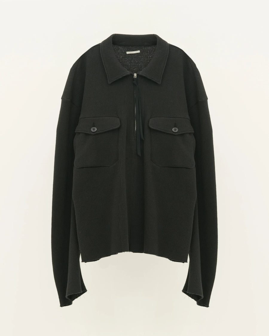 WAFFLE POLO SHIRT BLACK