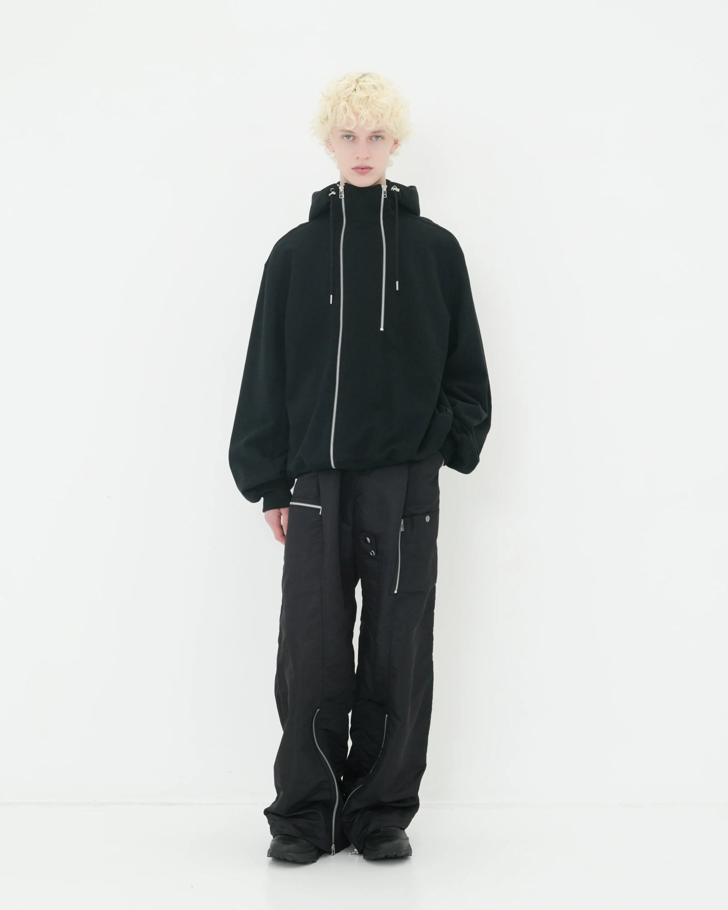 DOUBLE FRONT SWEAT HOODIE BLACK