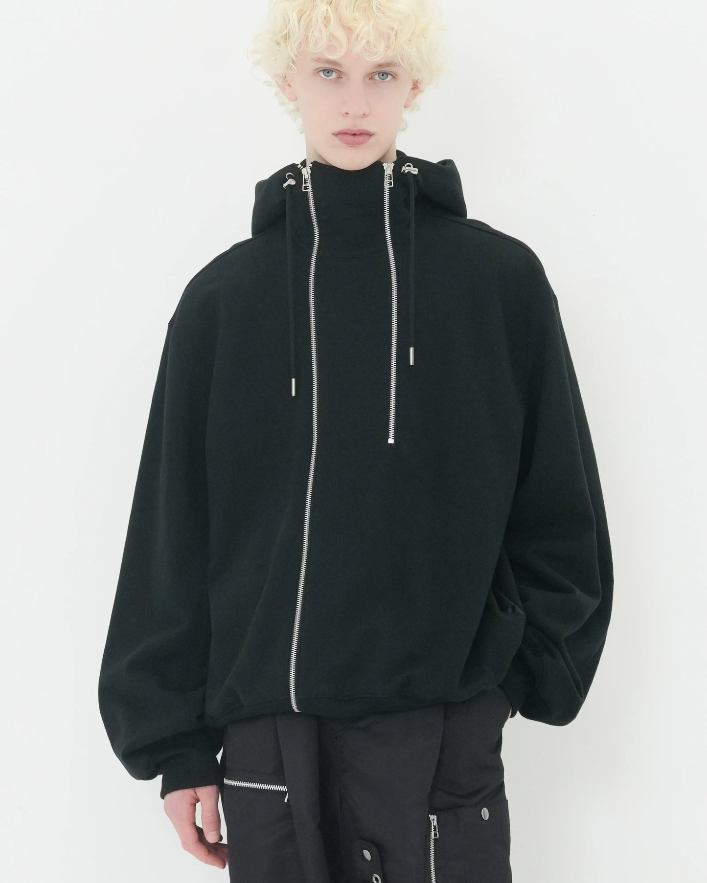 DOUBLE FRONT SWEAT HOODIE BLACK