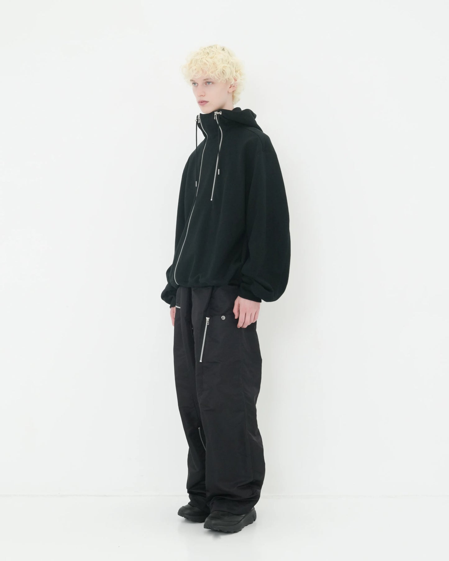 DOUBLE FRONT SWEAT HOODIE BLACK