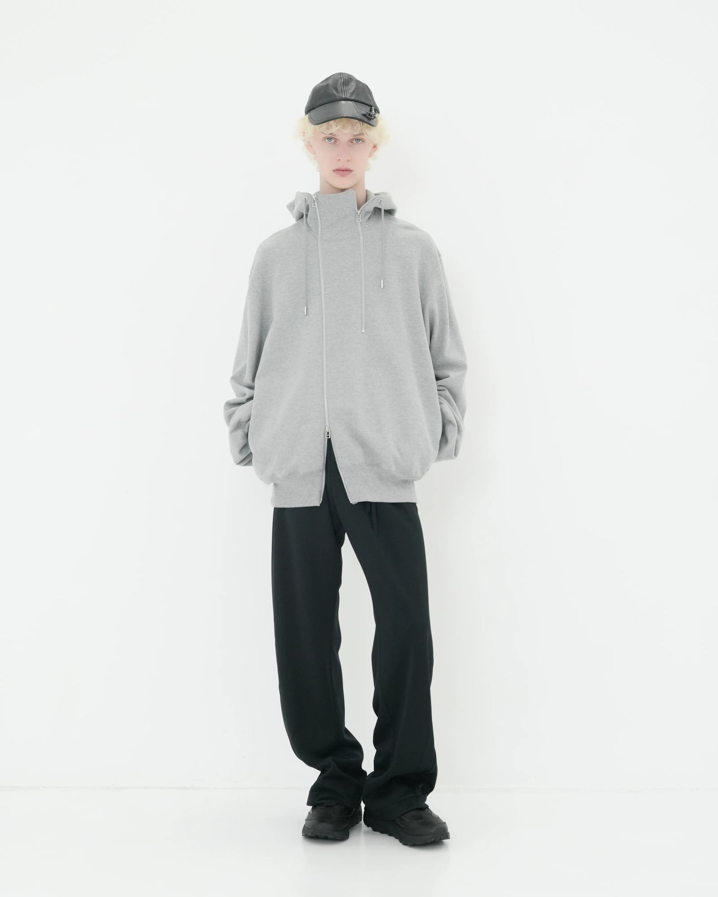 DOUBLE FRONT SWEAT HOODIE GREY