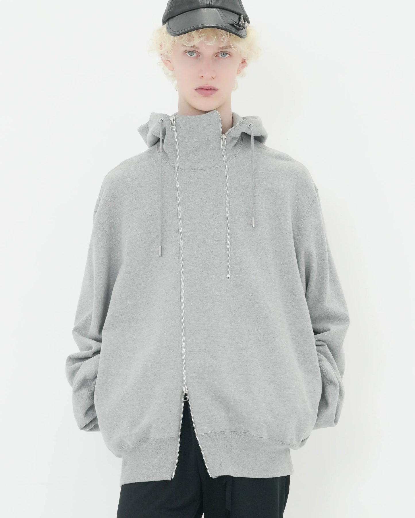 DOUBLE FRONT SWEAT HOODIE GREY
