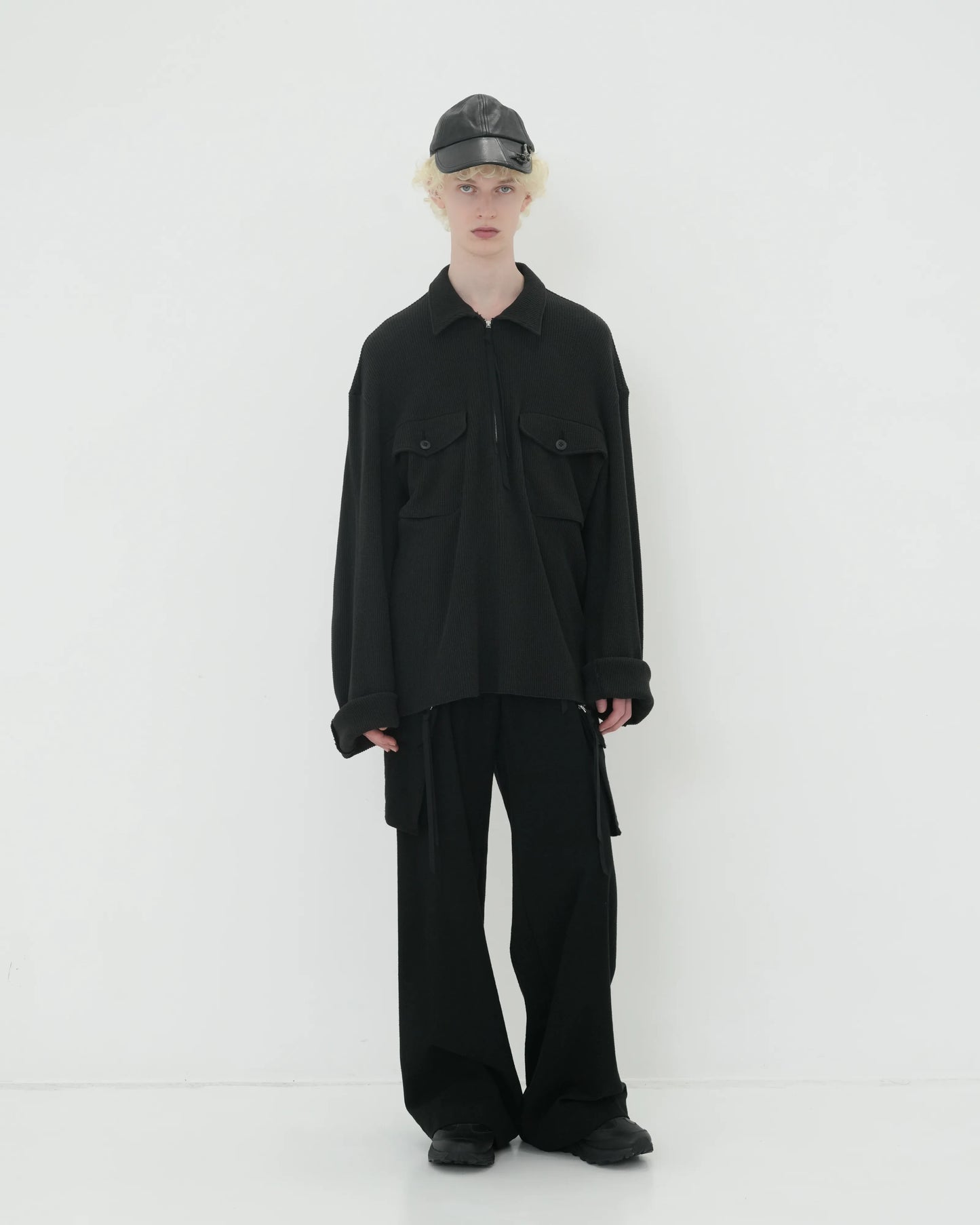 WAFFLE POLO SHIRT BLACK