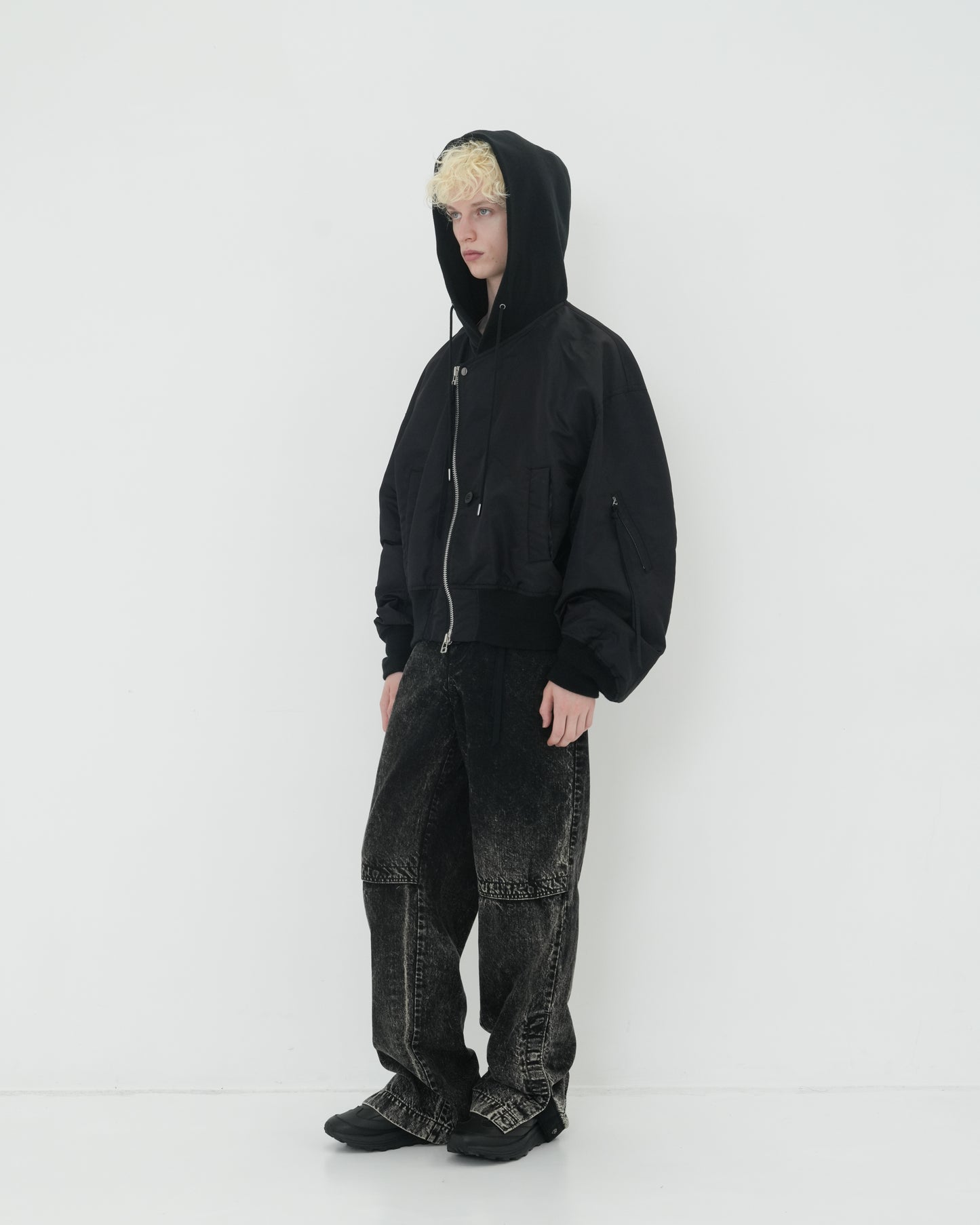 NOTCHED LAPEL HOOD MA-1 BLACK