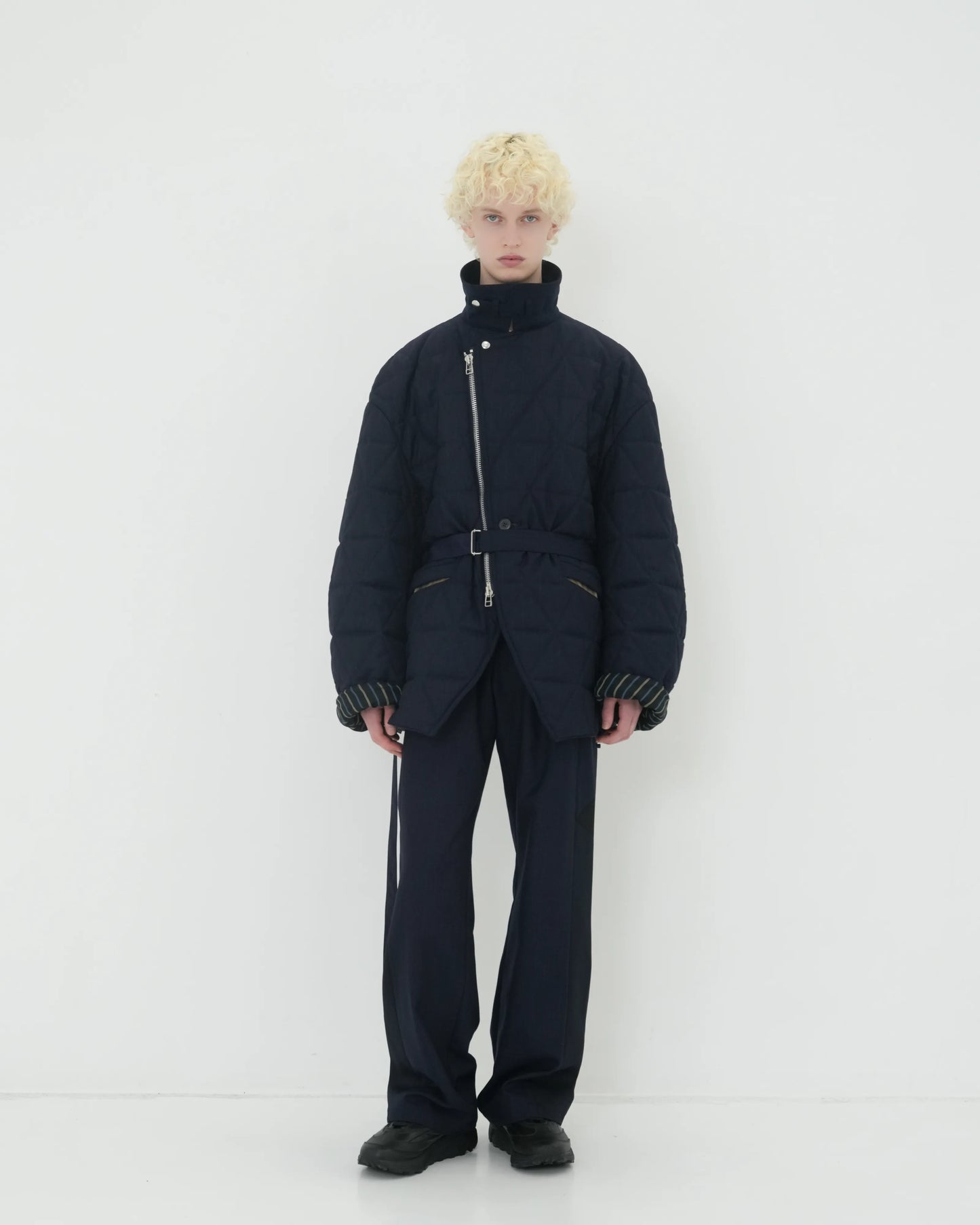 CHALK STRIPE TRACK PANTS NAVY